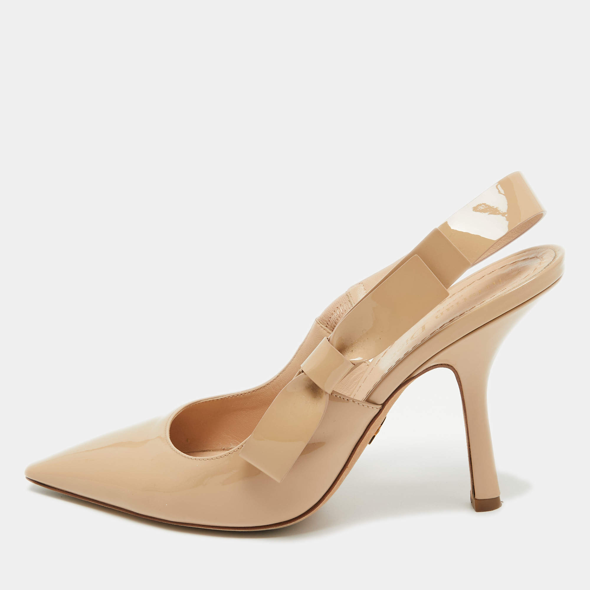 Pre Owned Dior Beige Patent Pointed Toe Elastic Pumps Size 39