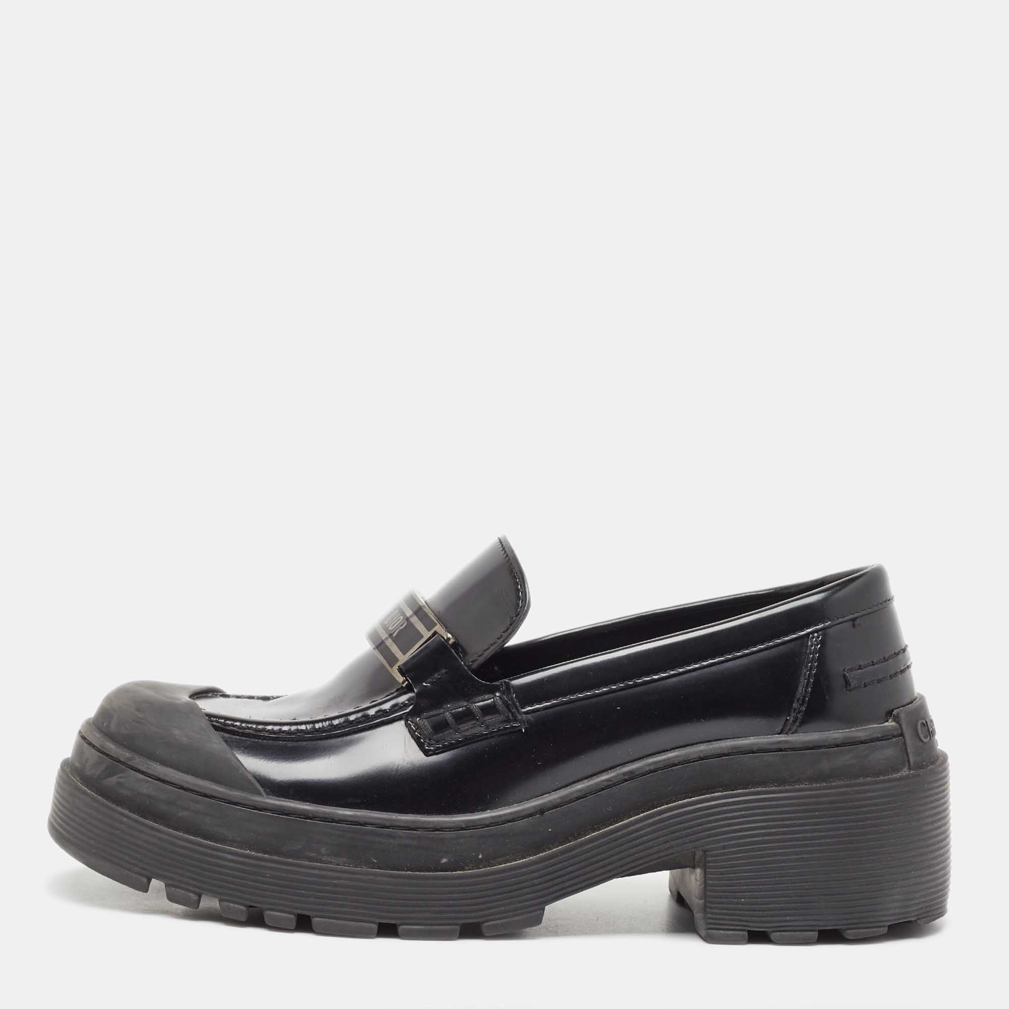 Dior Black Leather Slip On Loafers Size 36