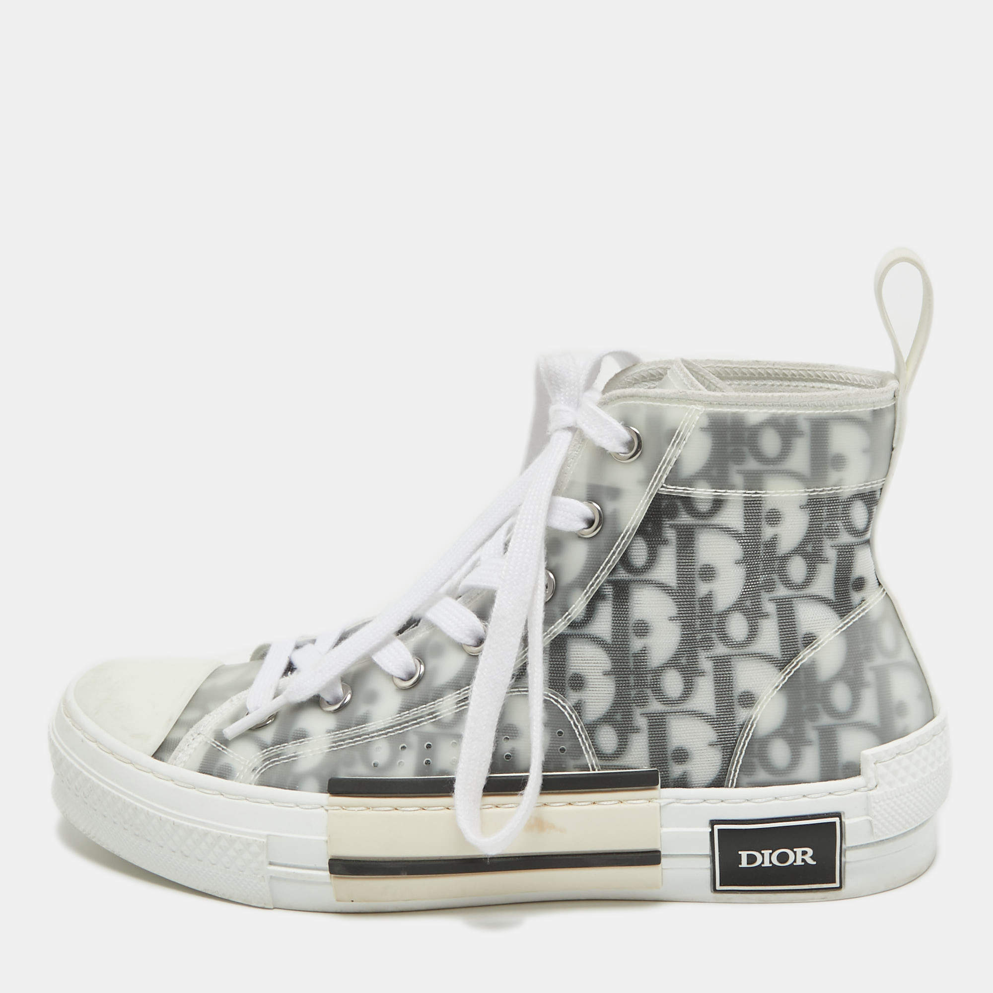 Pre Owned Dior Gry/White PVC and Nylon B23 High Top Sneakers Size 38