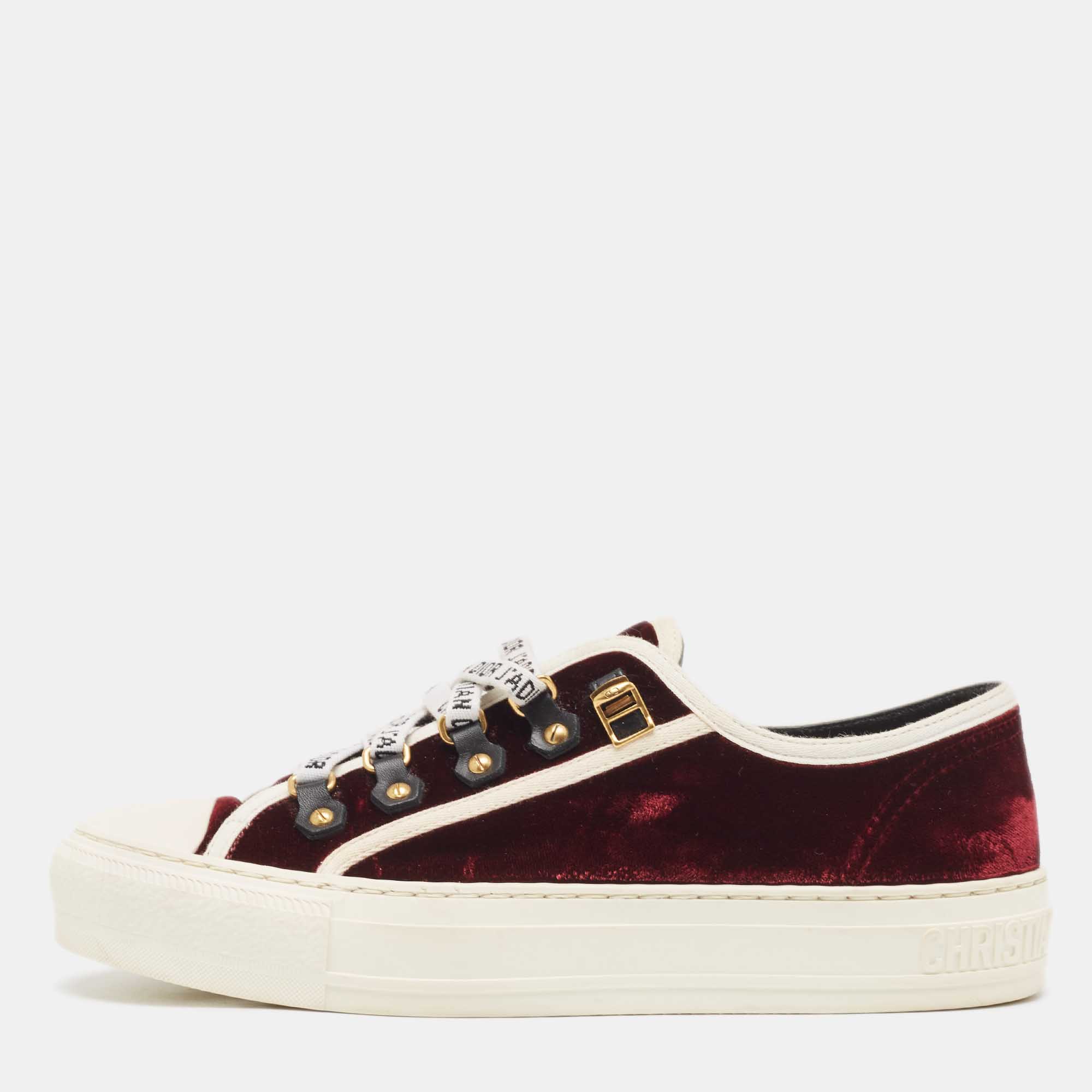 Dior Burgundy Velvet Walk'n'Dior Sneakers Size 38