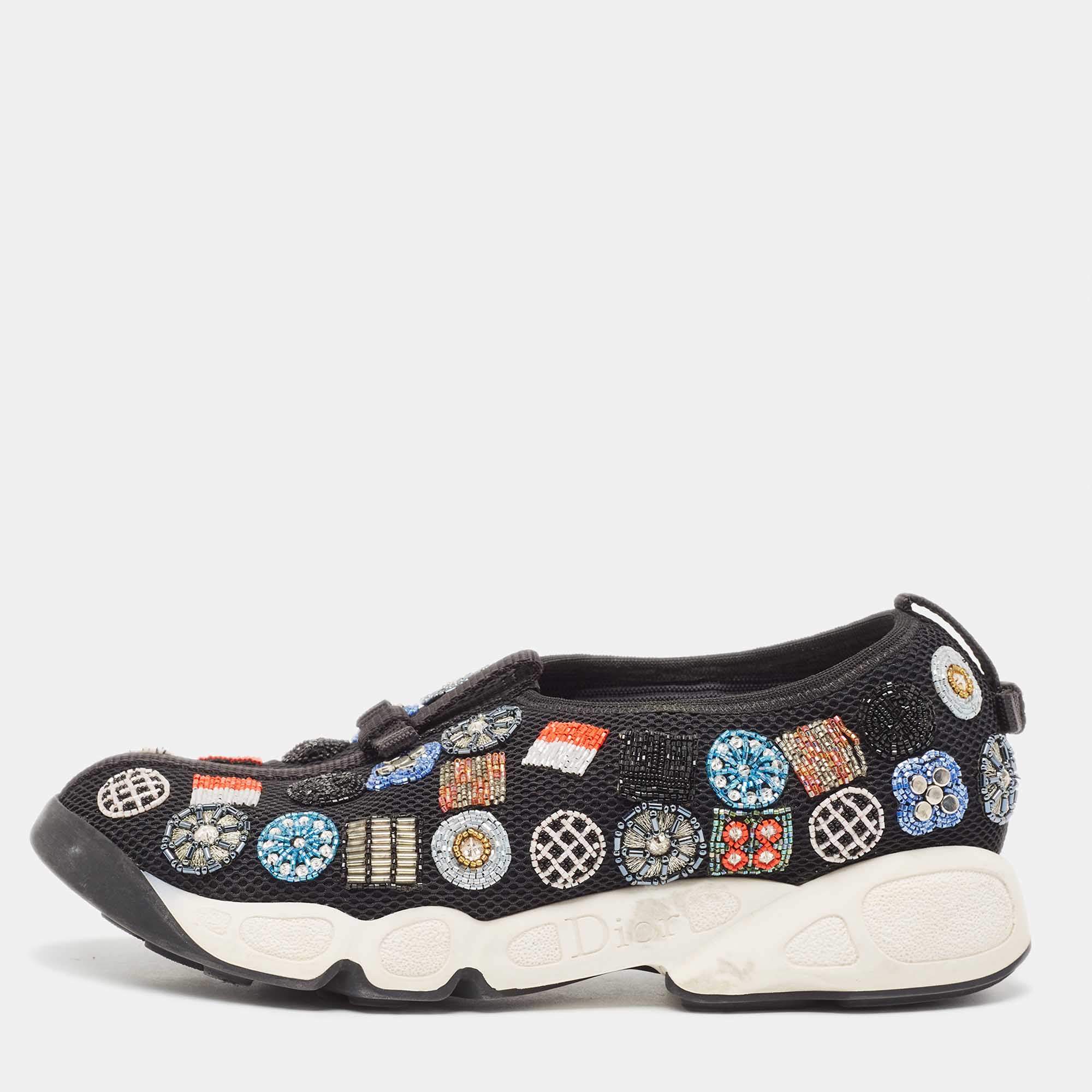 مملوكة مسبقًا Dior Black Beaded Mesh Fusion Sneakers Size 36.5