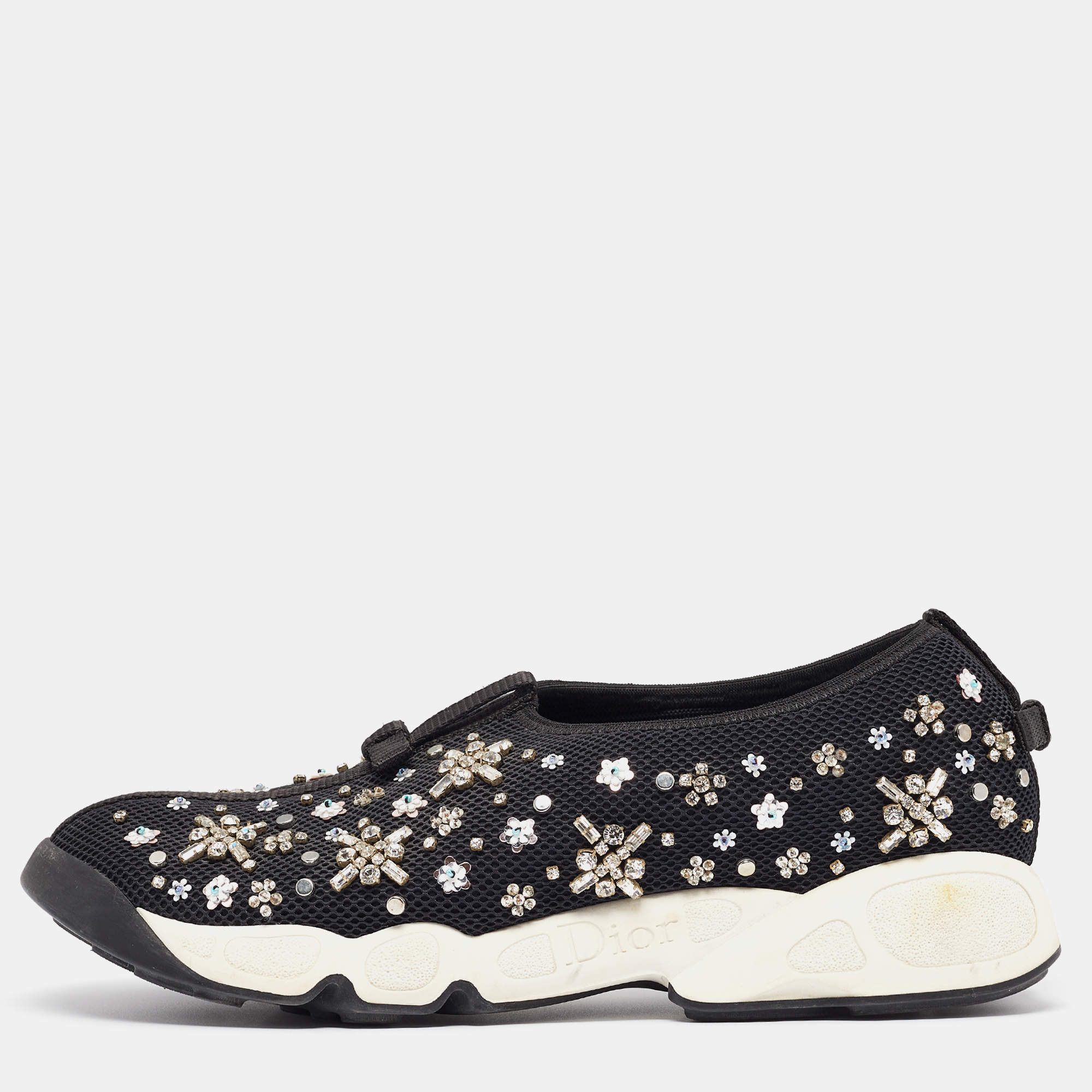 Dior Black Embellished Mesh Fusion Sneakers Size 39