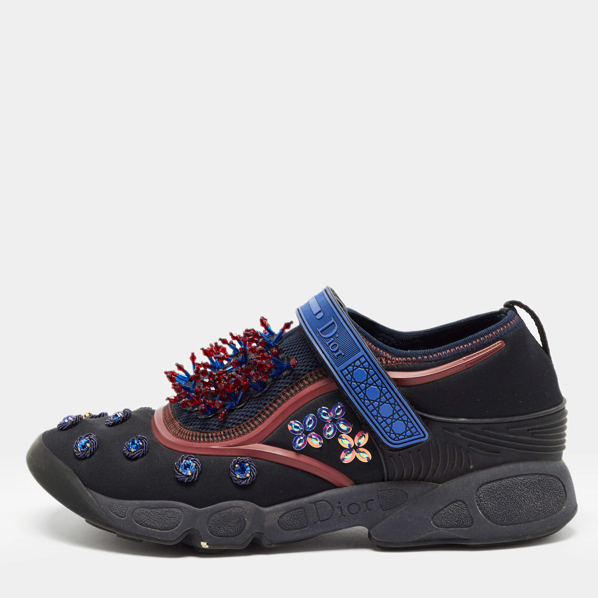 Pre Owned Dior Black Neoprene and Mesh Embellished Fusion Sneakers Size 39