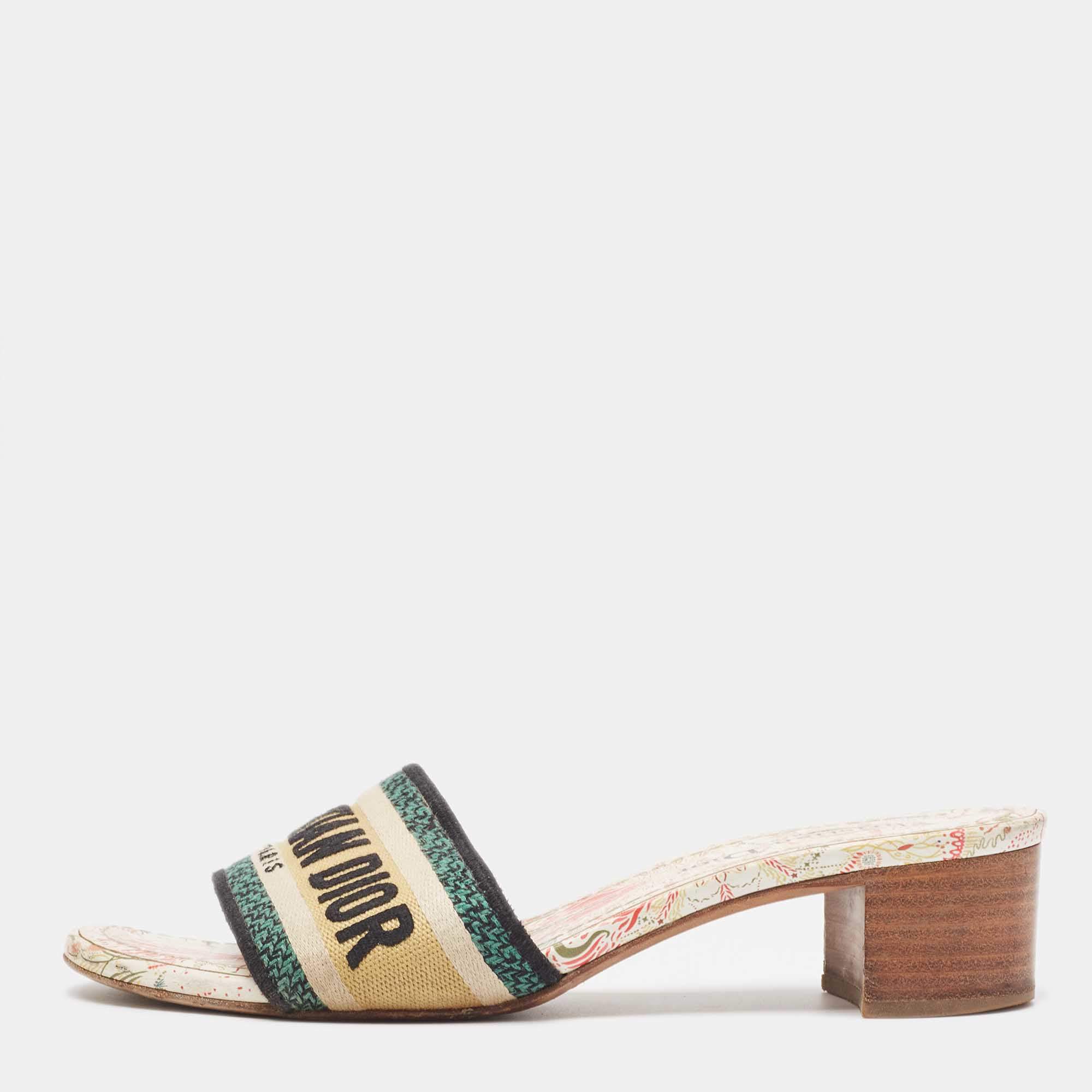 Dior Multicolor Logo Embroidered Canvas Dway Slide Sandals Size 37