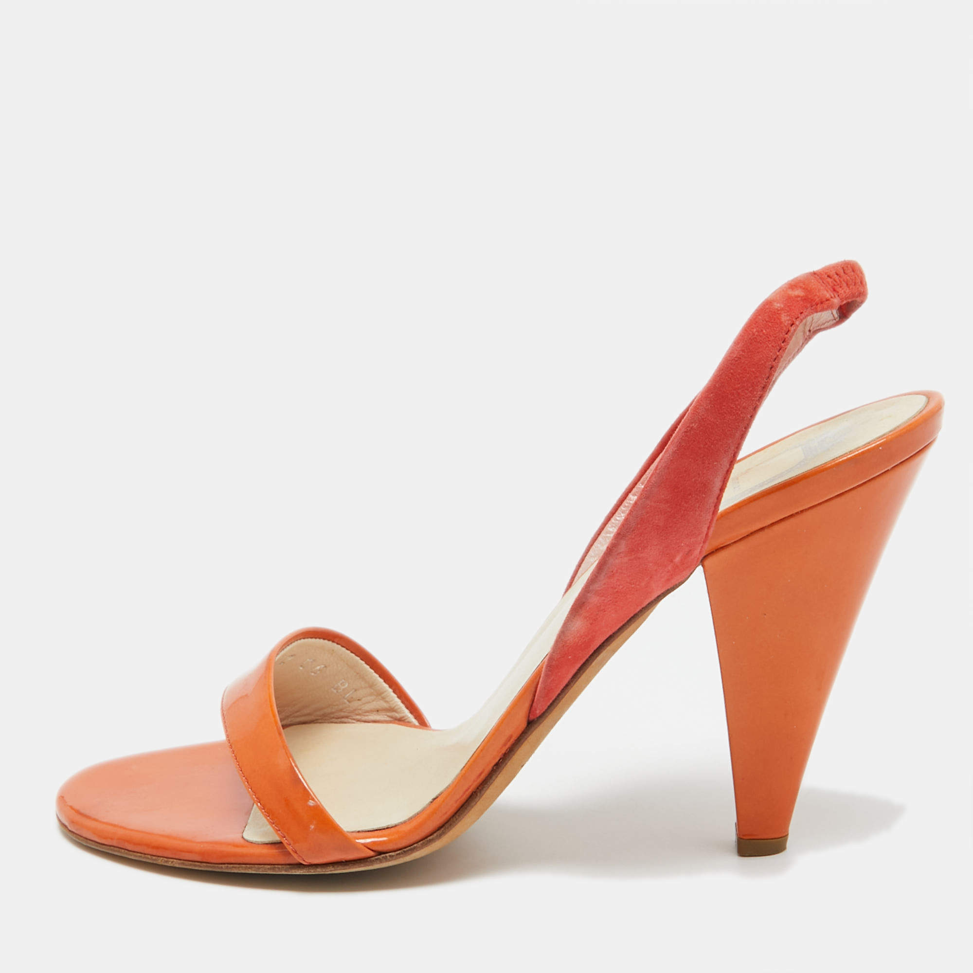 Pre Owned Dior Orange Suede and Patent Slingback Sandals Size 37