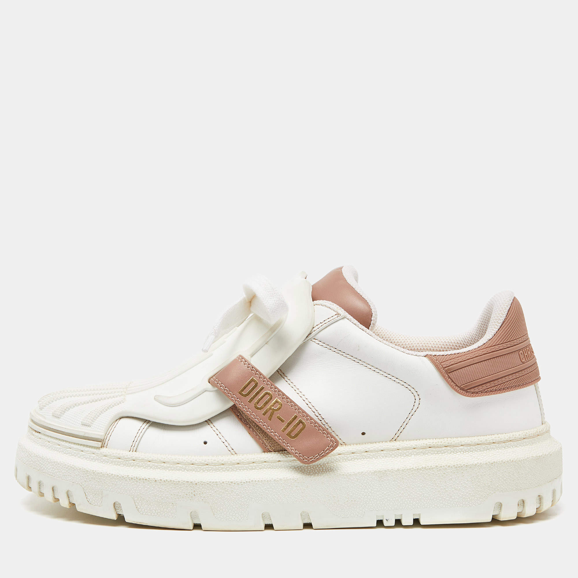 Dior White/Beige Leather and Rubber Dior ID Lace Up Sneakers