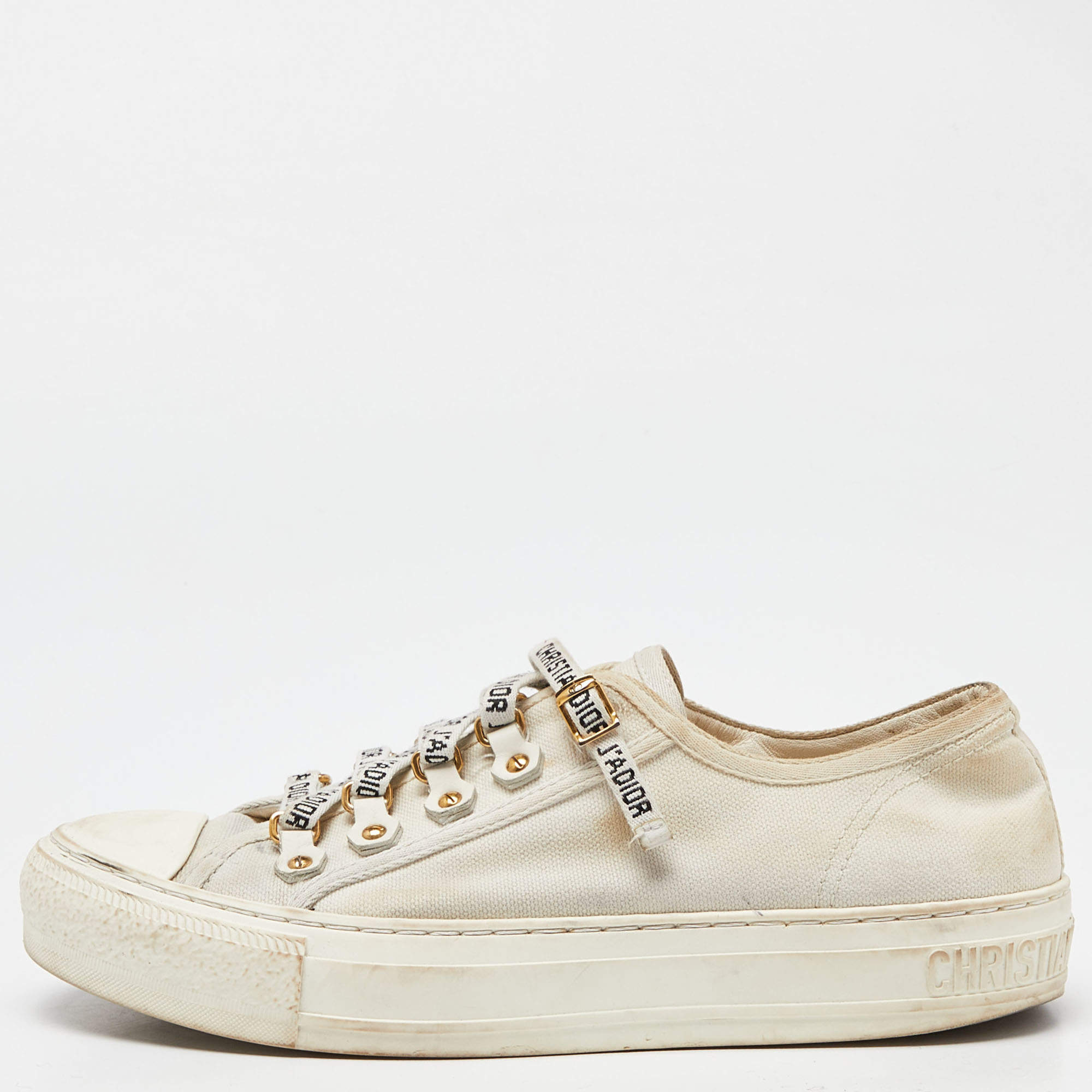 Dior Cream Canvas Walk'n'Dior Sneakers Size 38.5