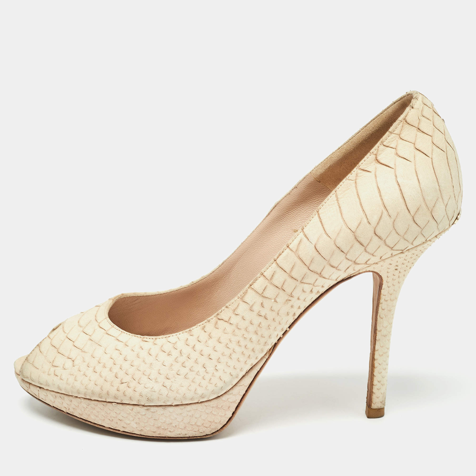 Dior Beige Python Embossed Nubuck Miss Dior Pumps Size 39