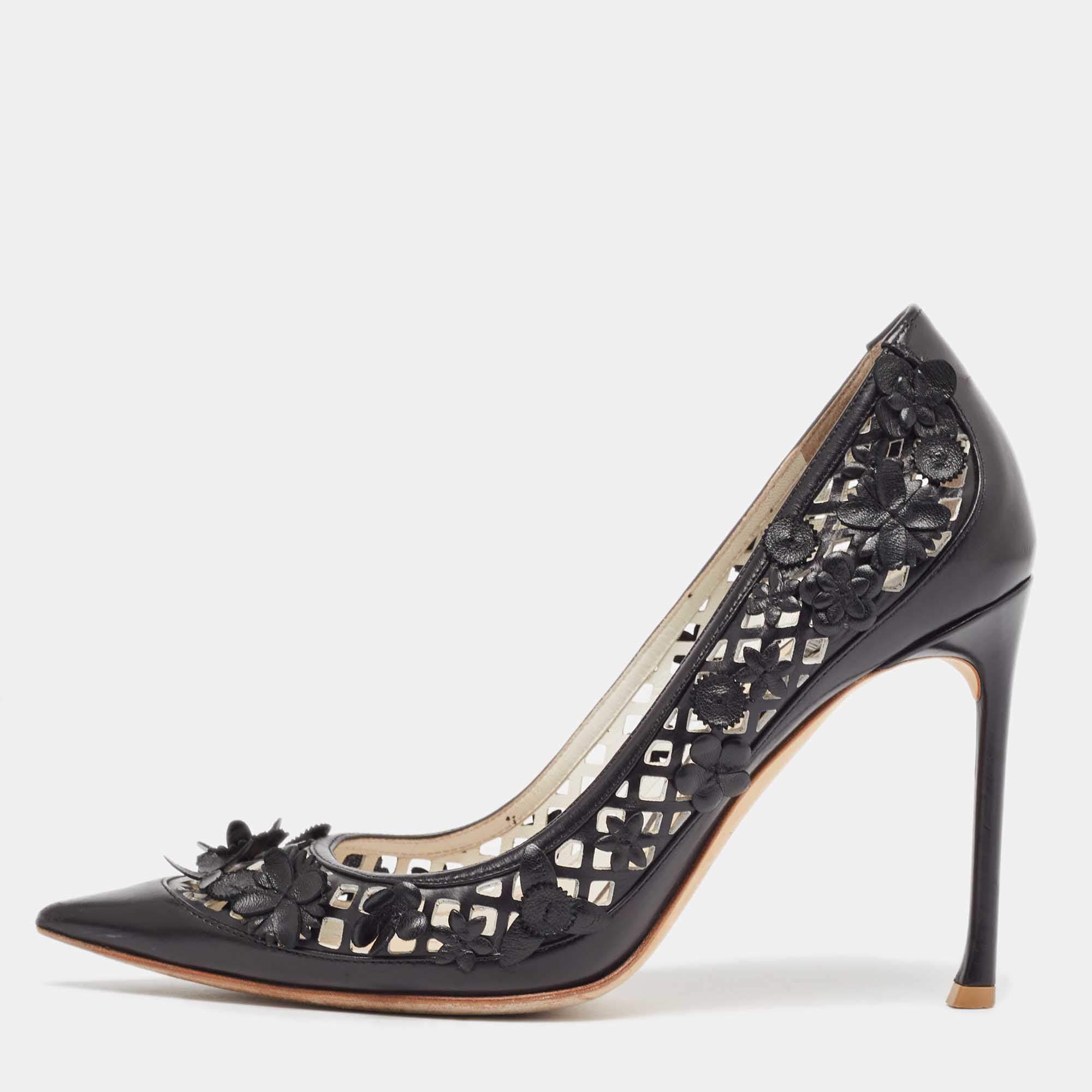 Dior Black Leather Flore Pointed Toe Pumps Size 39