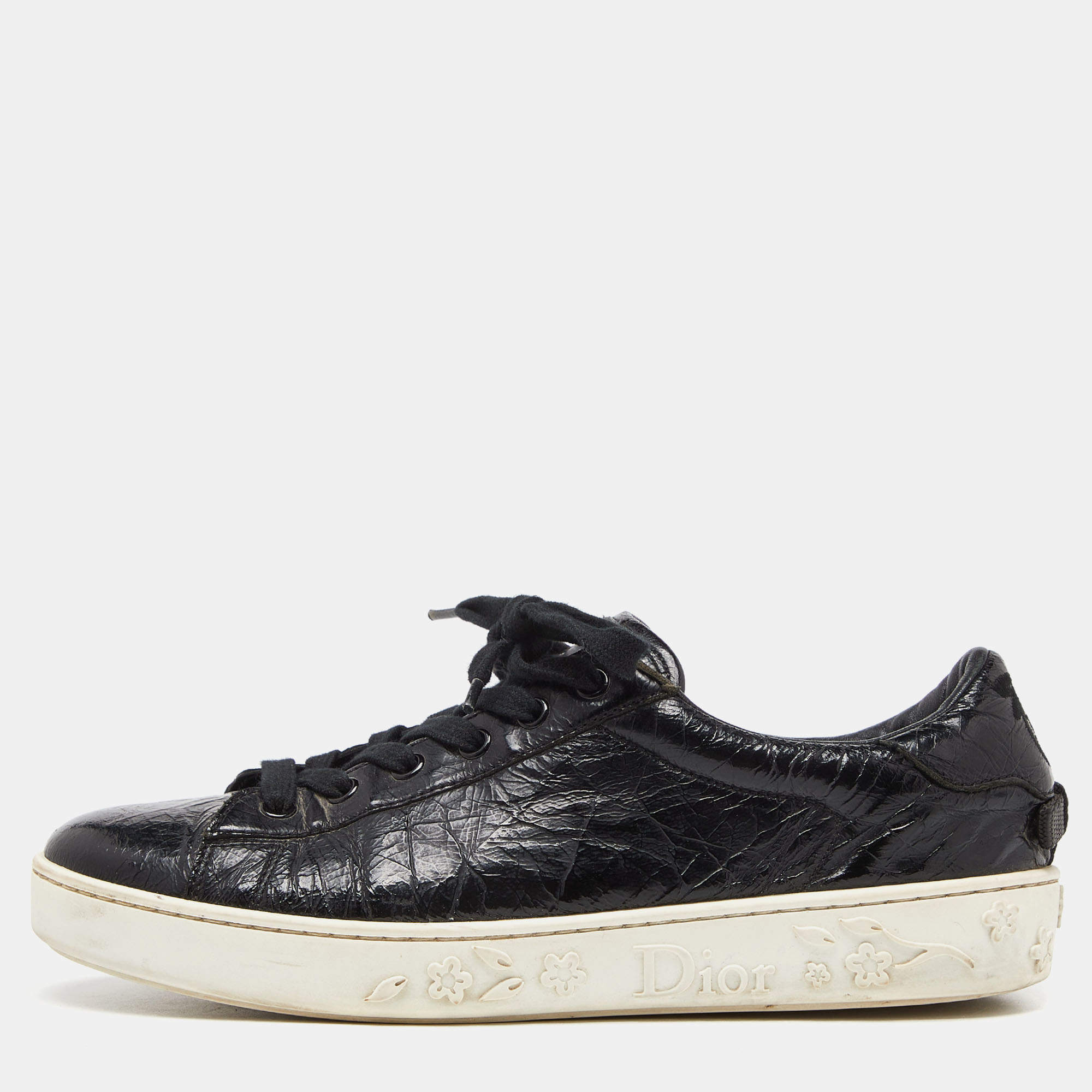 Dior Black Textured Leather Low Top Sneakers Size 37