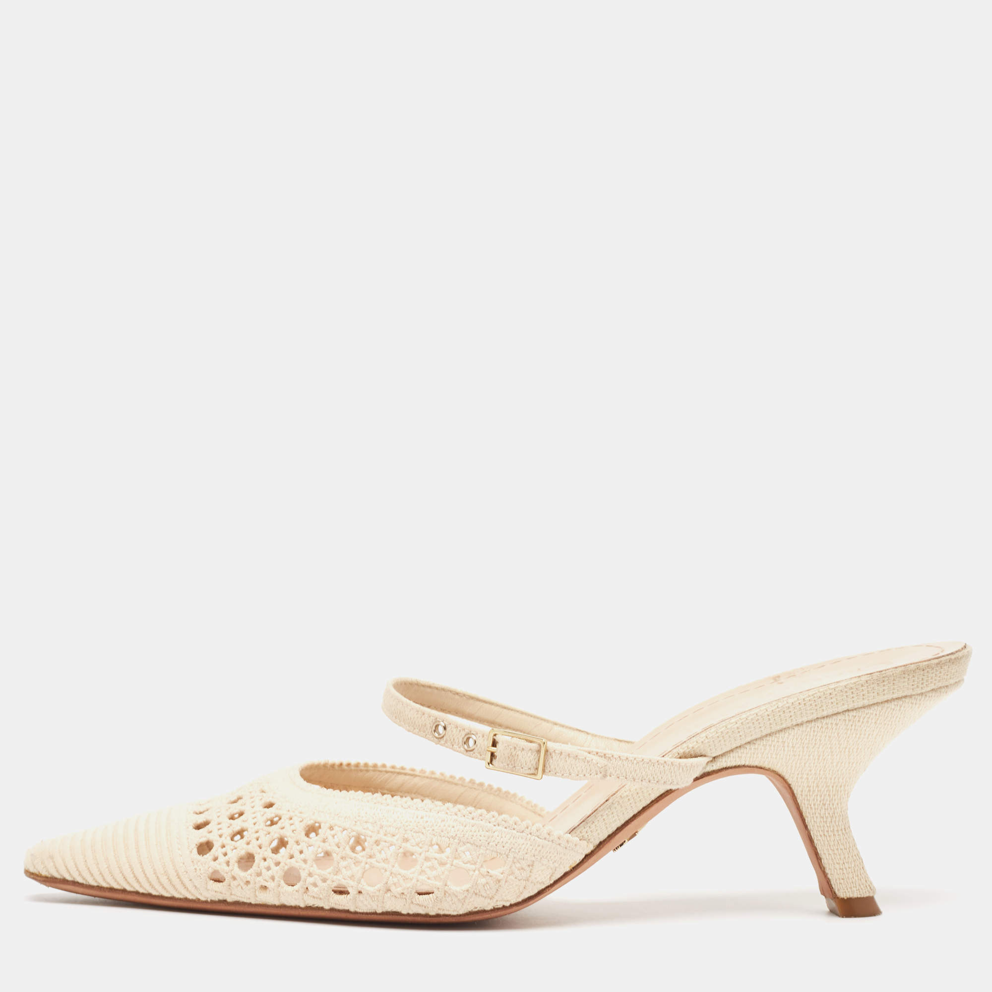 Dior Cream Embroidered Mesh Dior Capture Mules Size 39