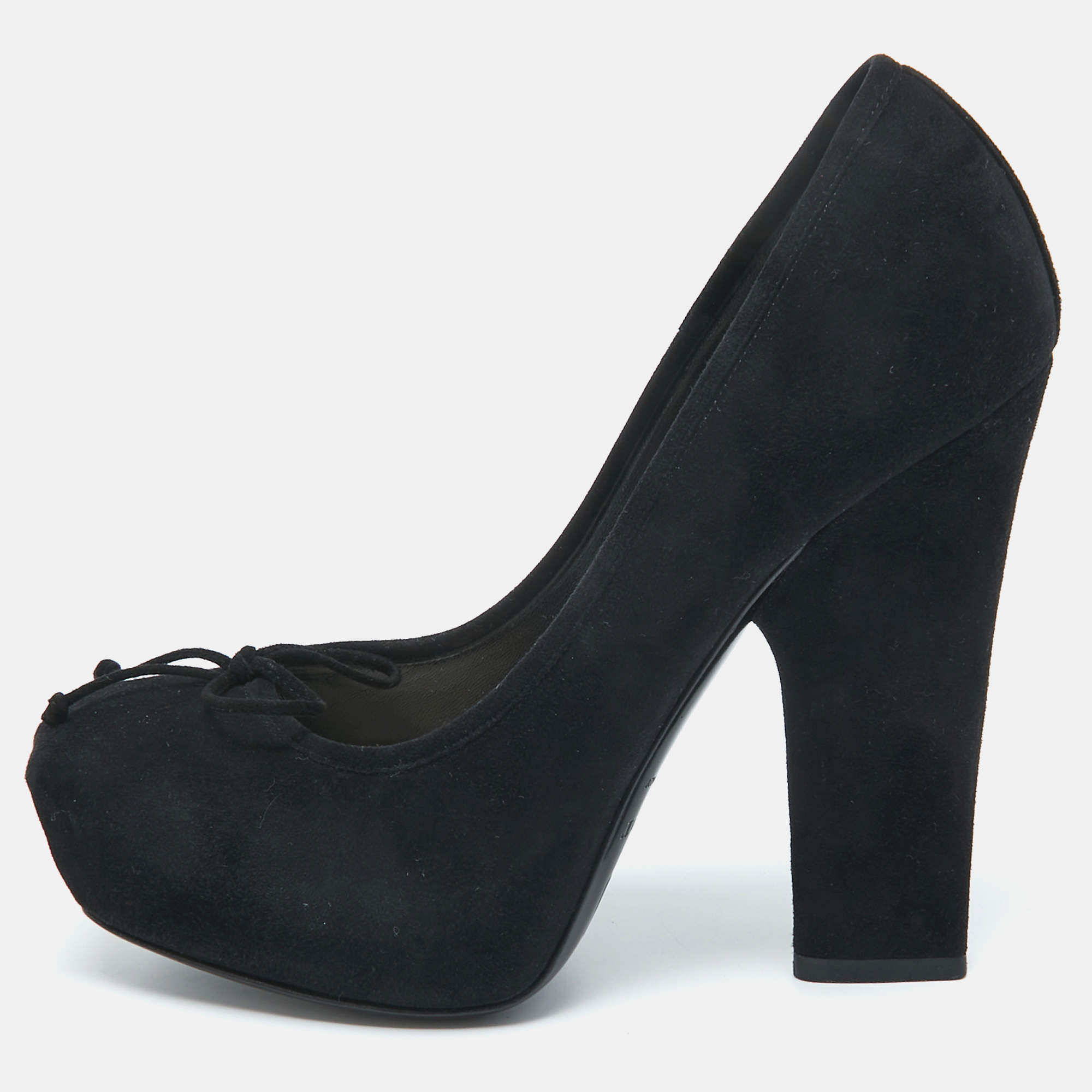 Pre Owned Dior Black Suede Bow Platform Pumps Size 38