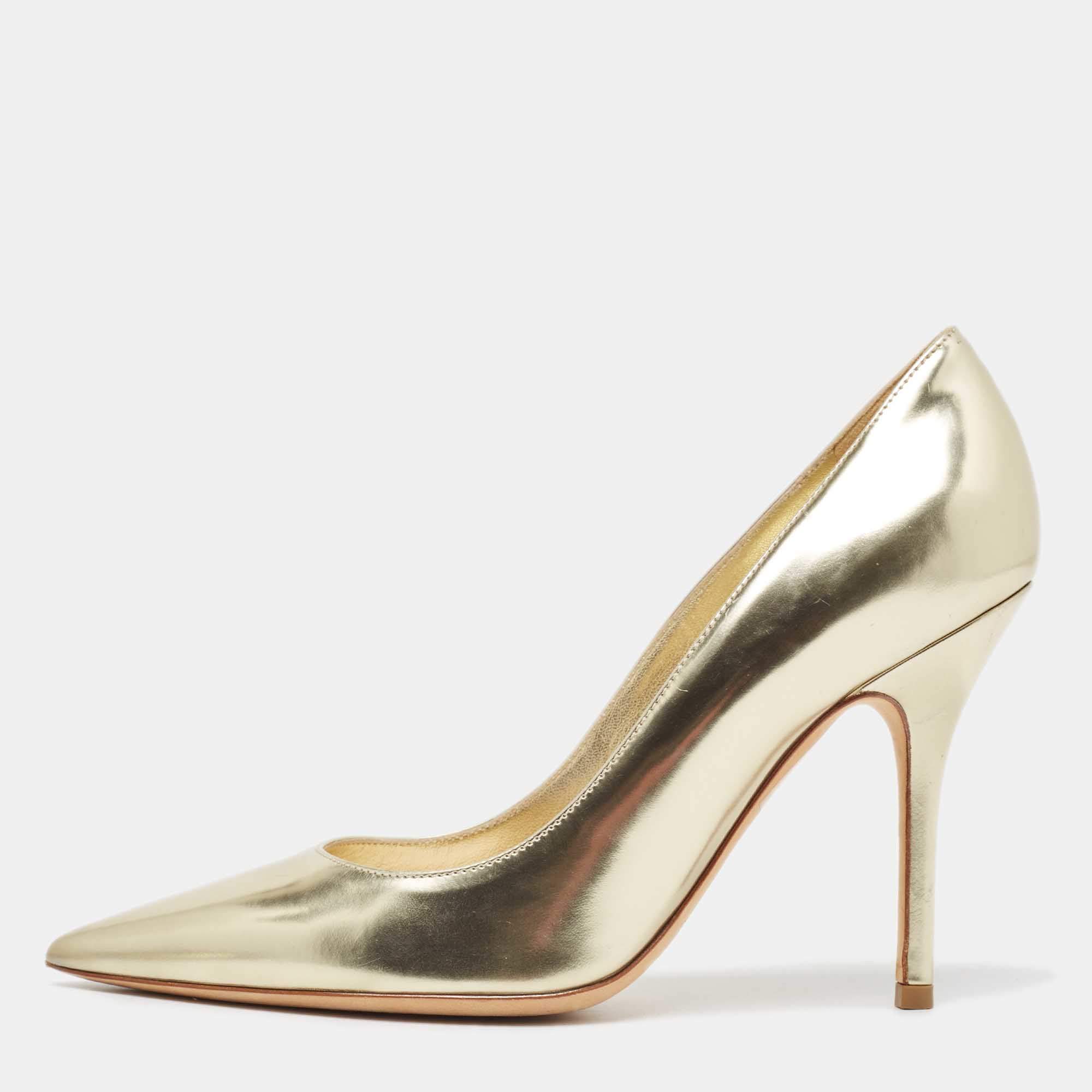 Pre Owned Dior Metallic Gold Leather Cherie Pumps Size 36