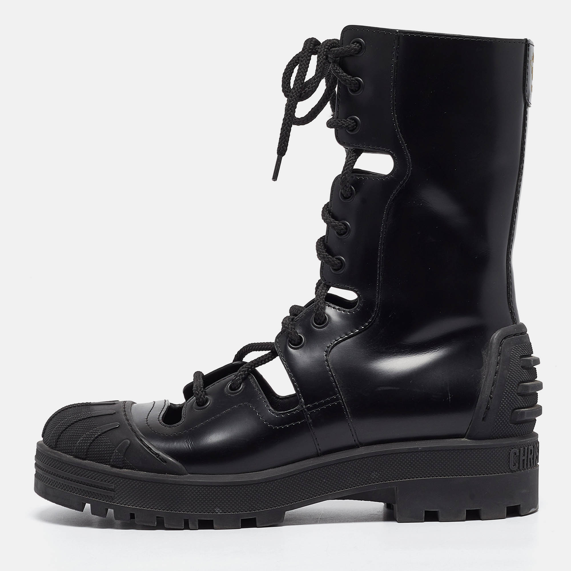 Dior Black Leather Cut Out Ankle Boots Size 38.5