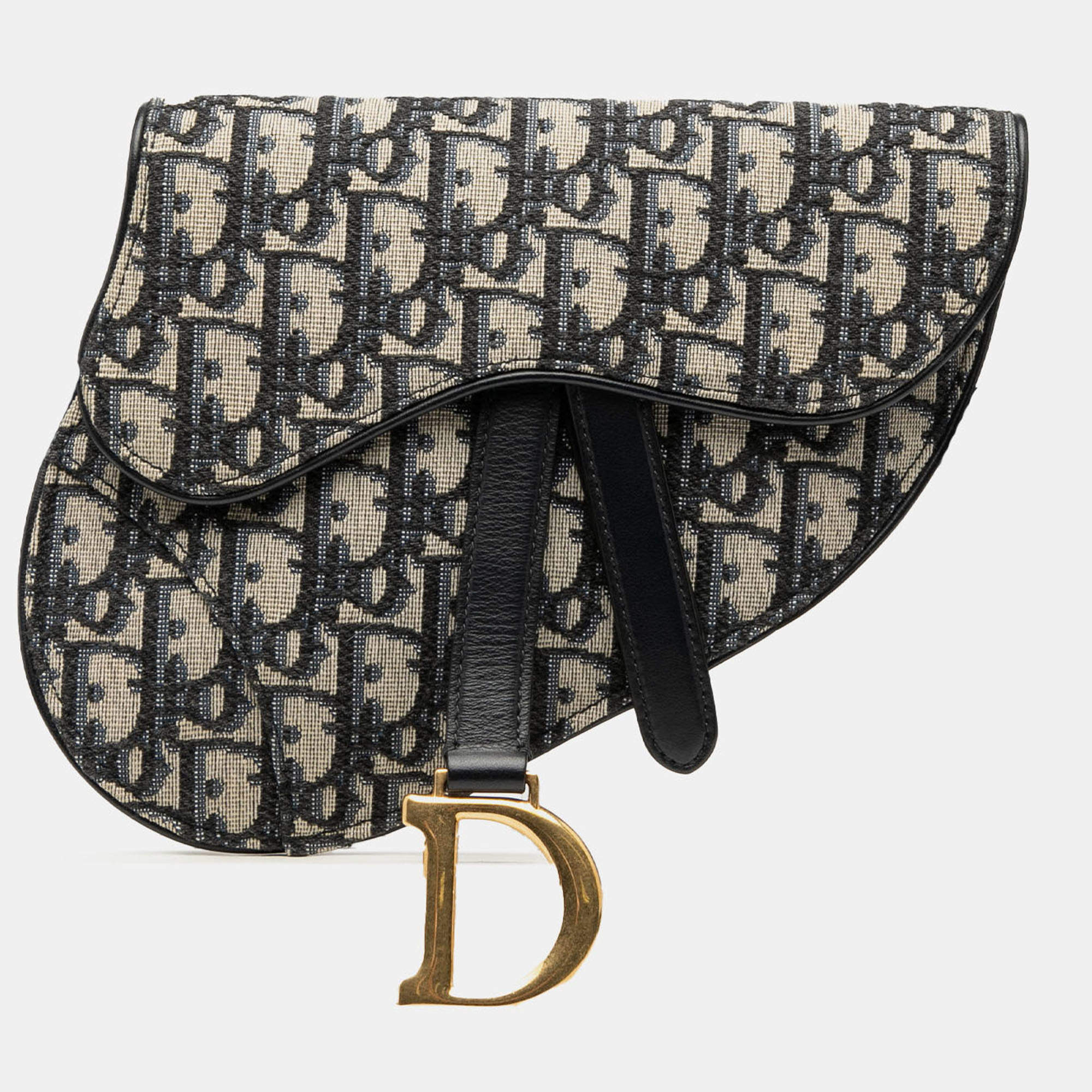 Pre Owned Dior Blue Oblique Canvas Saddle Belt Bag