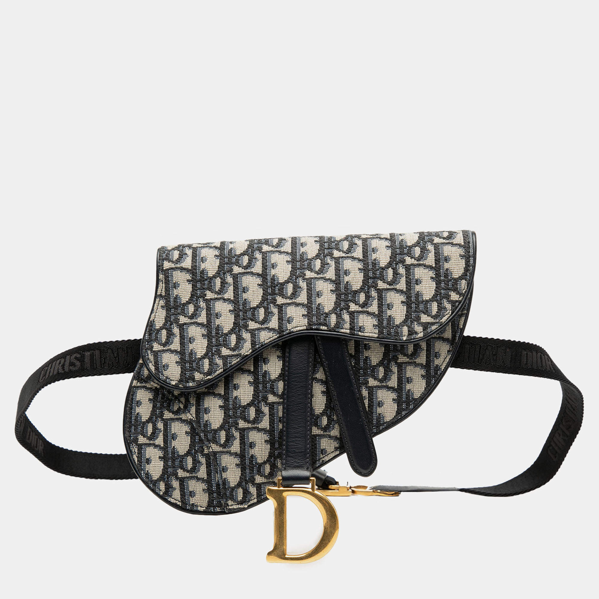 Pre Owned Dior Blue Oblique Canvas Saddle Belt Bag