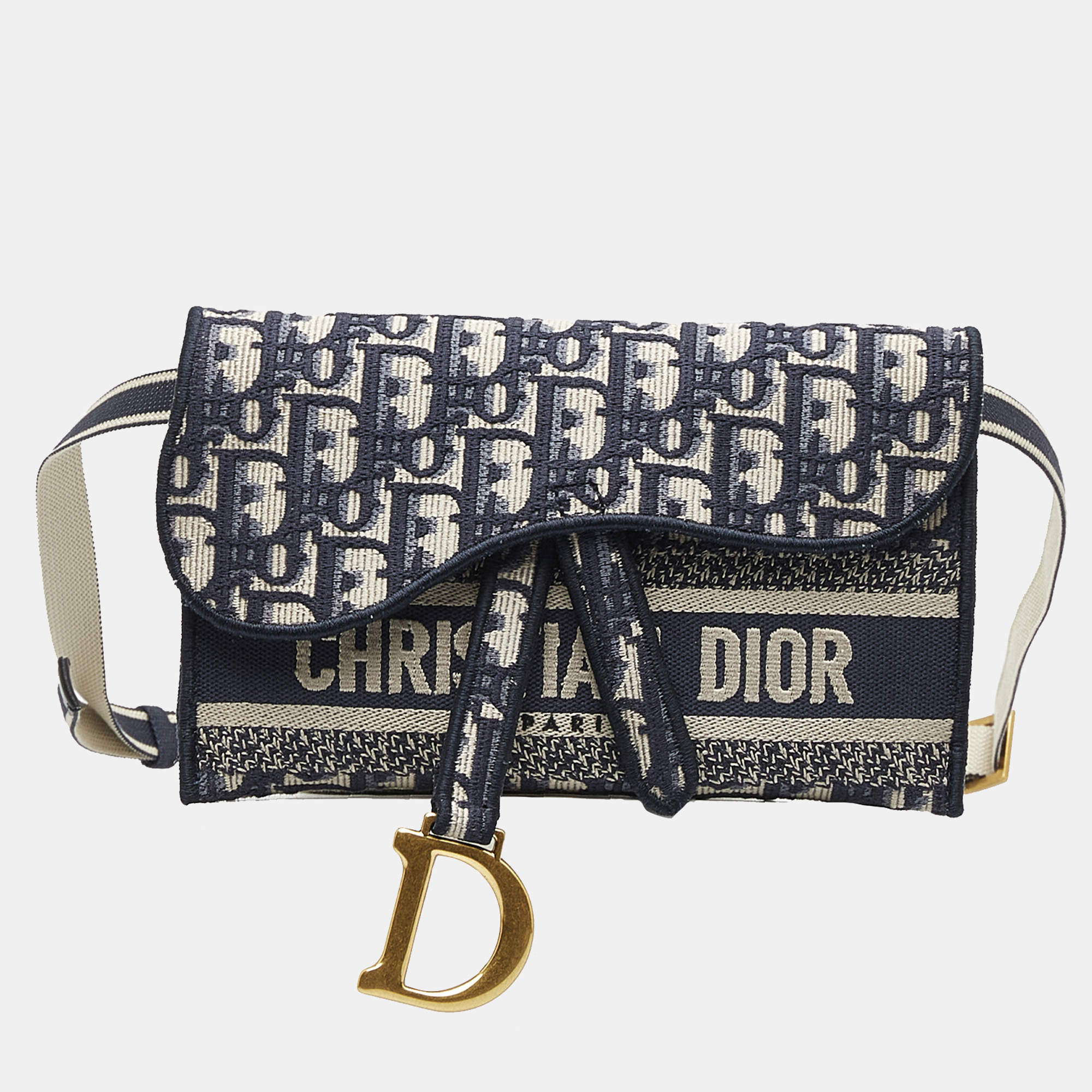 Blue Dior Oblique Saddle Slim Belt Pouch