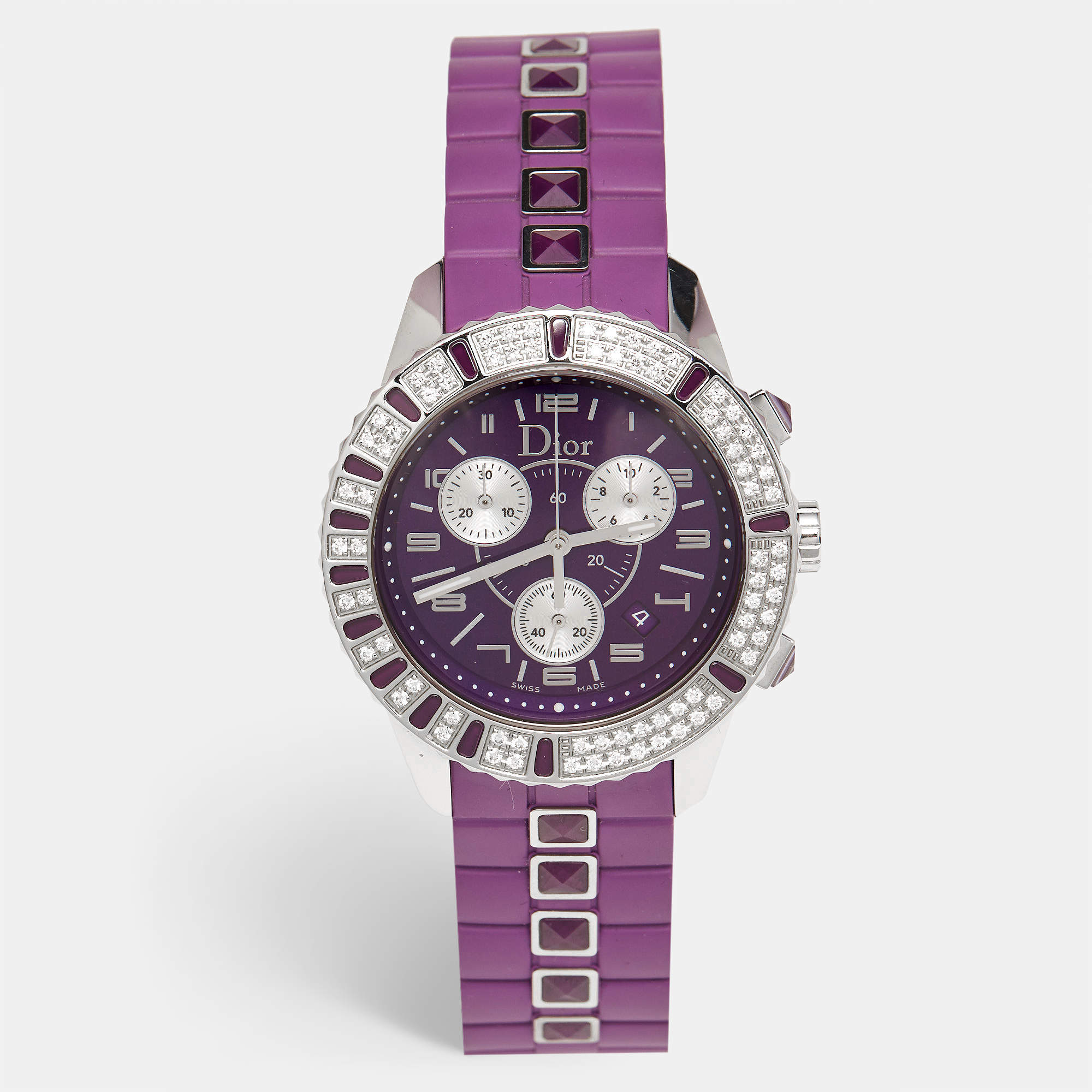 Dior Purple Stainless Steel Diamond Rubber Christal CD11431JR001 Women's Wristwatch 39 mm