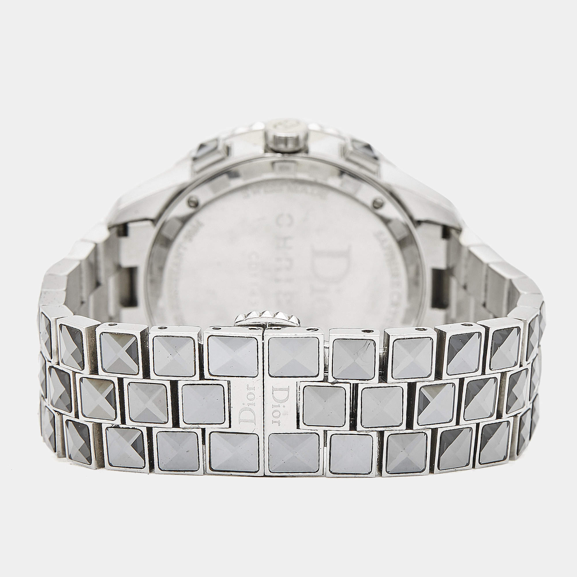 Dior Silver Stainless Steel Diamond Studded Pink Sapphire