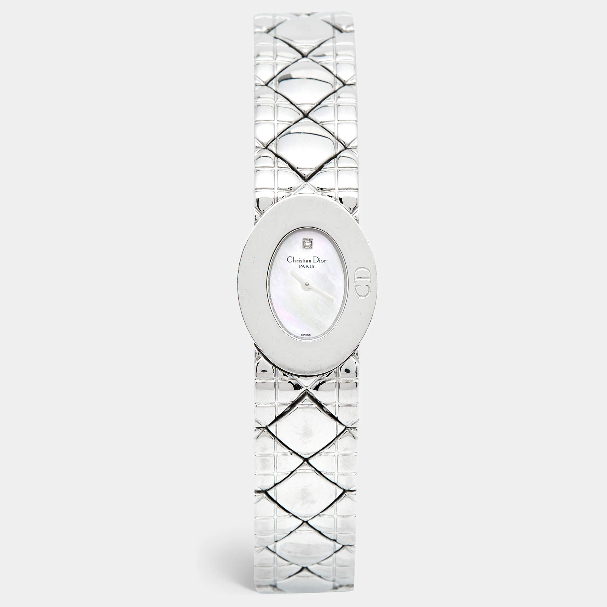 Pre Owned Christian Dior Mother of Pearl Stainless Steel Lady Dior D90-100 Women's Wristwatch 21 mm