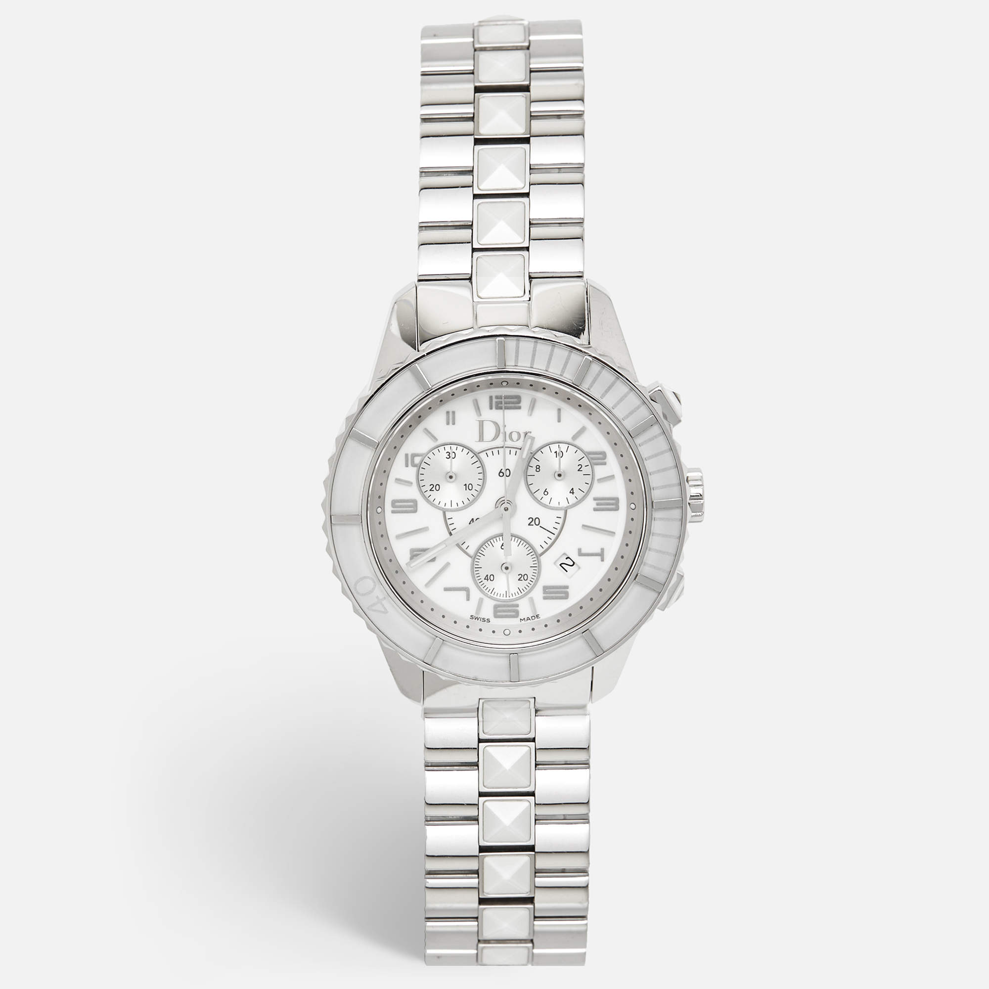 Dior White Stainless Steel Christal CD114310M001 Women's Wristwatch 38 mm