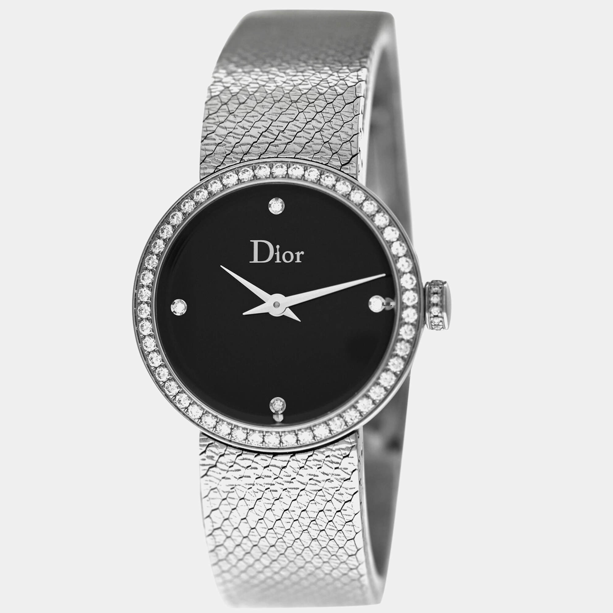 Pre Owned Dior La D De Dior CD047111M002 Quartz Diamond Stainless Steel Women's Wristwatch 25 mm