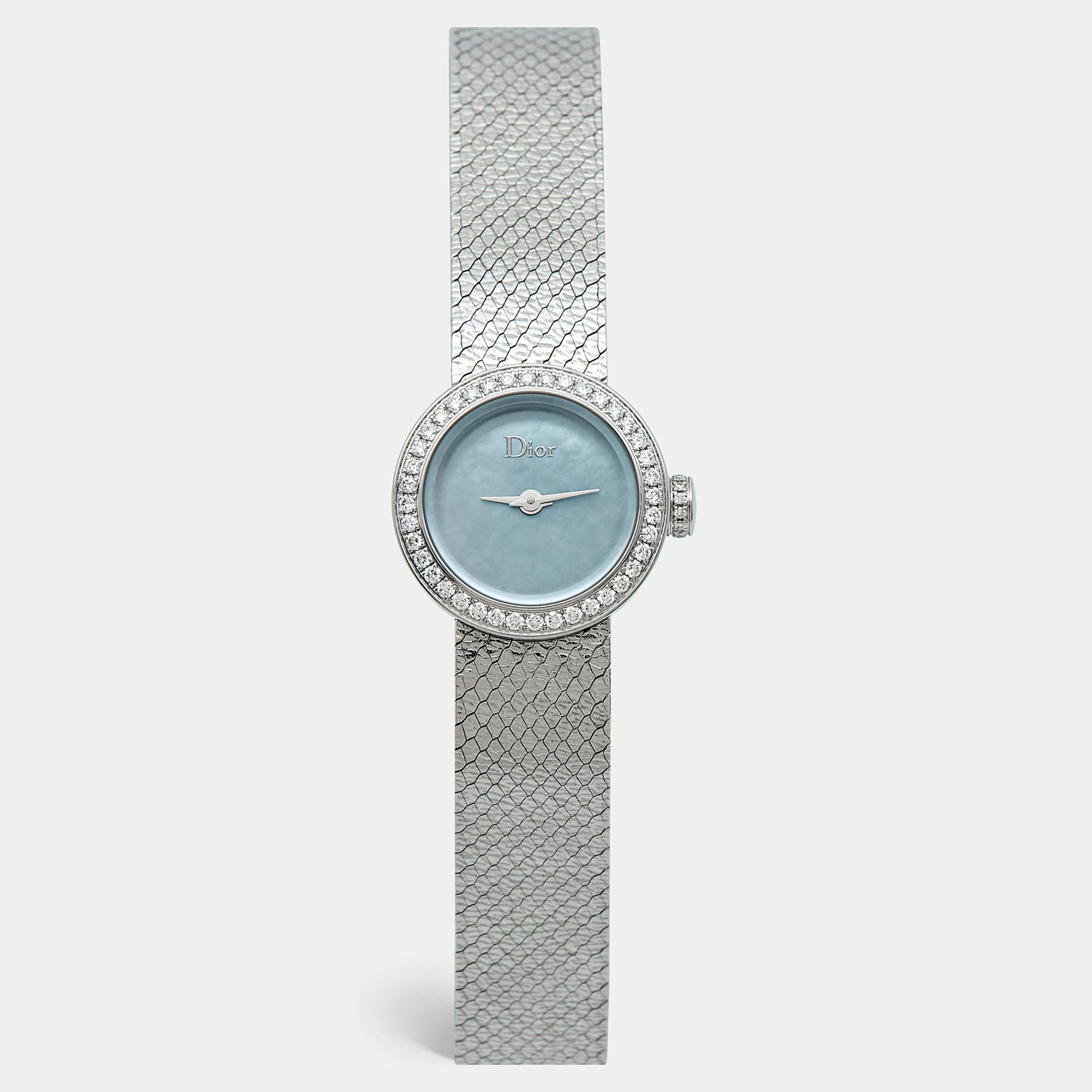 Pre Owned Dior La D de Dior Satine CD040110M002 Mother of Pearl Stainless Steel Diamond Women's Wristwatch 19 mm
