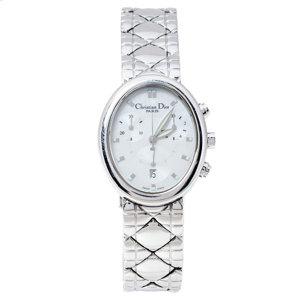 Christian Dior Mother Of Pearl Stainless Steel Chronograph D88-100 Women's Wristwatch 29 mm