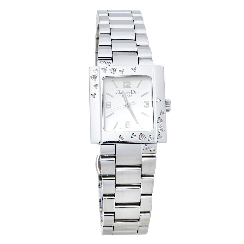 Dior Silver Stainless Steel Diamond Riva D98-1014 Women's Wristwatch 25 ...