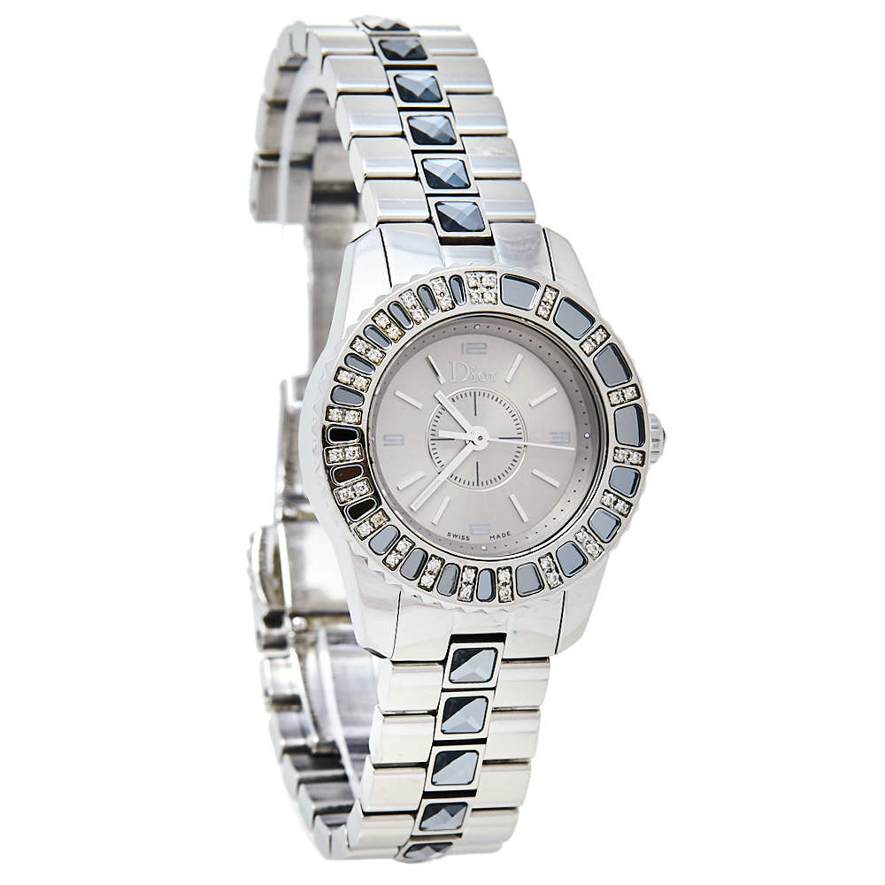 Dior Grey Stainless Steel Diamonds Christal CD112115M001 Women's Wristwatch 29 mm