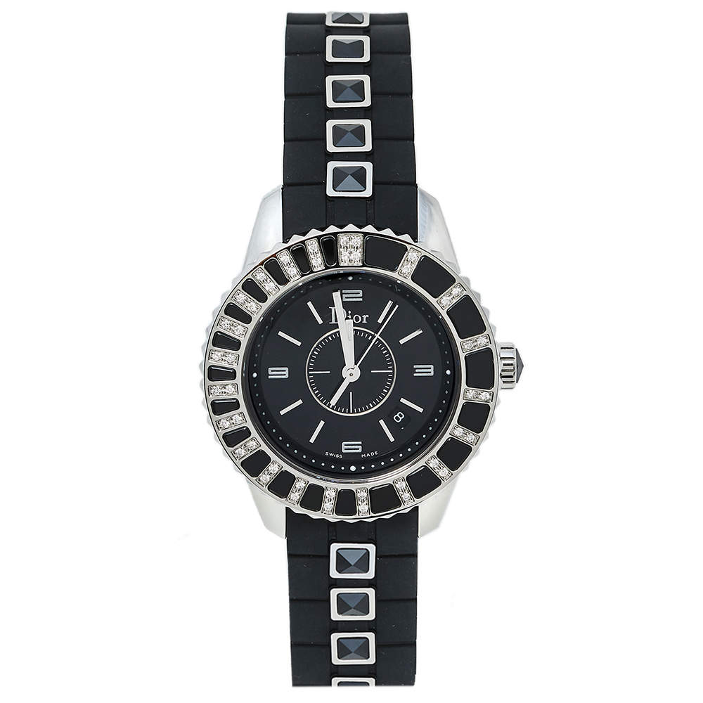 Dior Black Stainless Steel & Rubber Diamonds Christal CD113115R001 Women's Wristwatch 33 mm