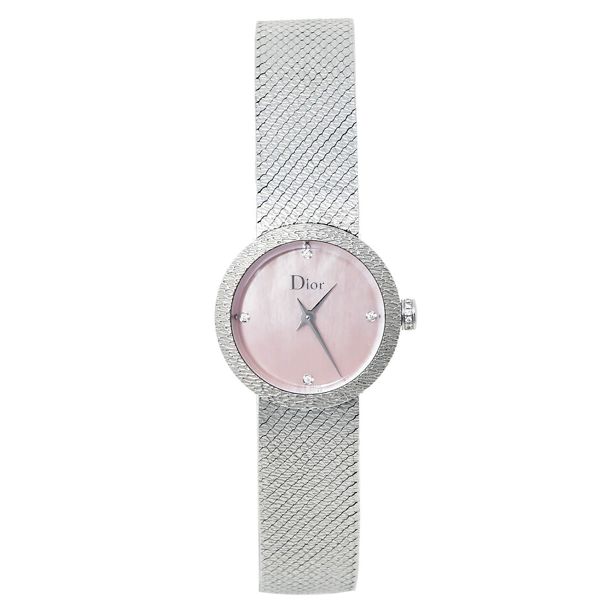 Dior Pink Mother of Pearl Stainless Steel Diamond La D De Dior Satine CD047112M002 Women's Wristwatch 25 mm