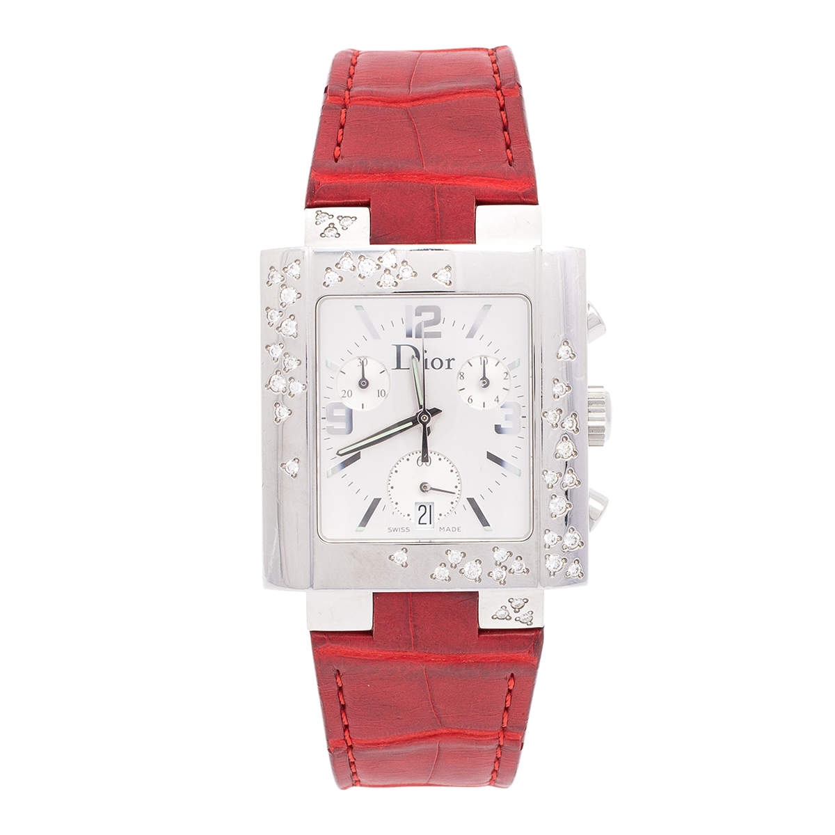 Dior Silver Diamonds Stainless Steel Riva Quartz Women's Wristwatch 