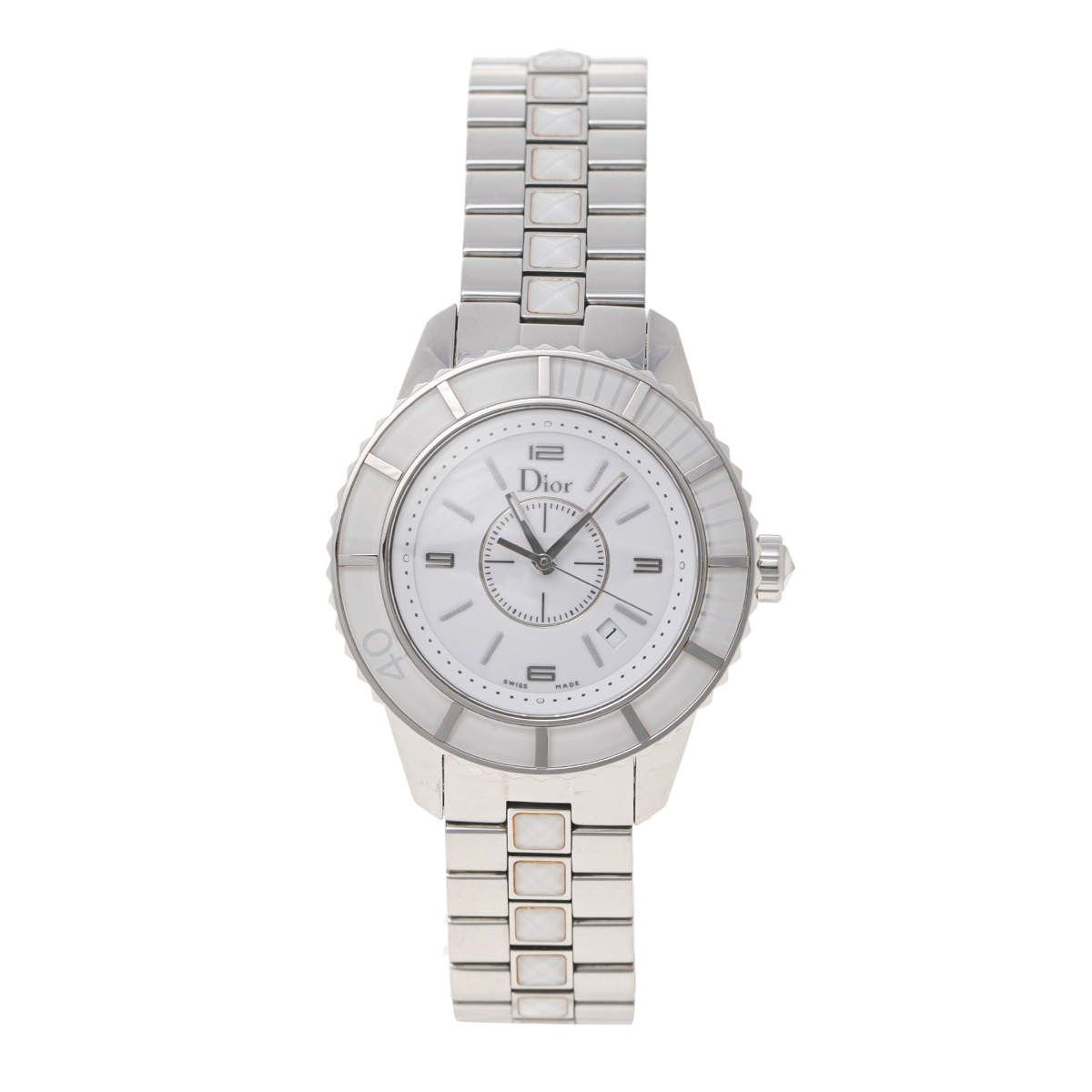 Pre Owned Dior  White Stainless Steel Christal CD113111 Women's Wristwatch 33 mm