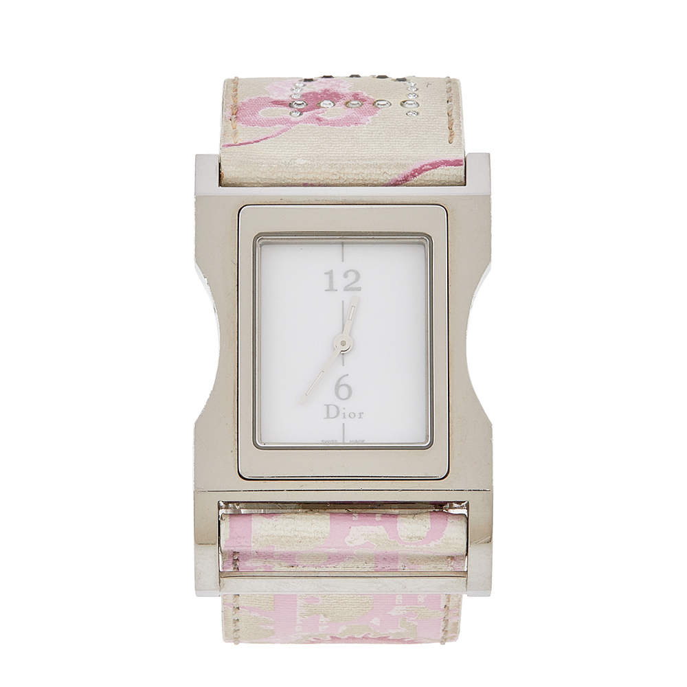 Pre Owned Dior White Stainless Steel Leather Chris 47 CD033110 Women's Wristwatch 30 mm
