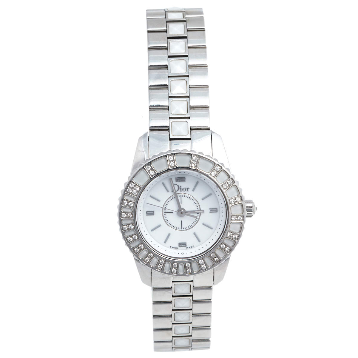 Dior White Stainless Steel Diamond Christal CD112113 Women's Wristwatch 28 mm