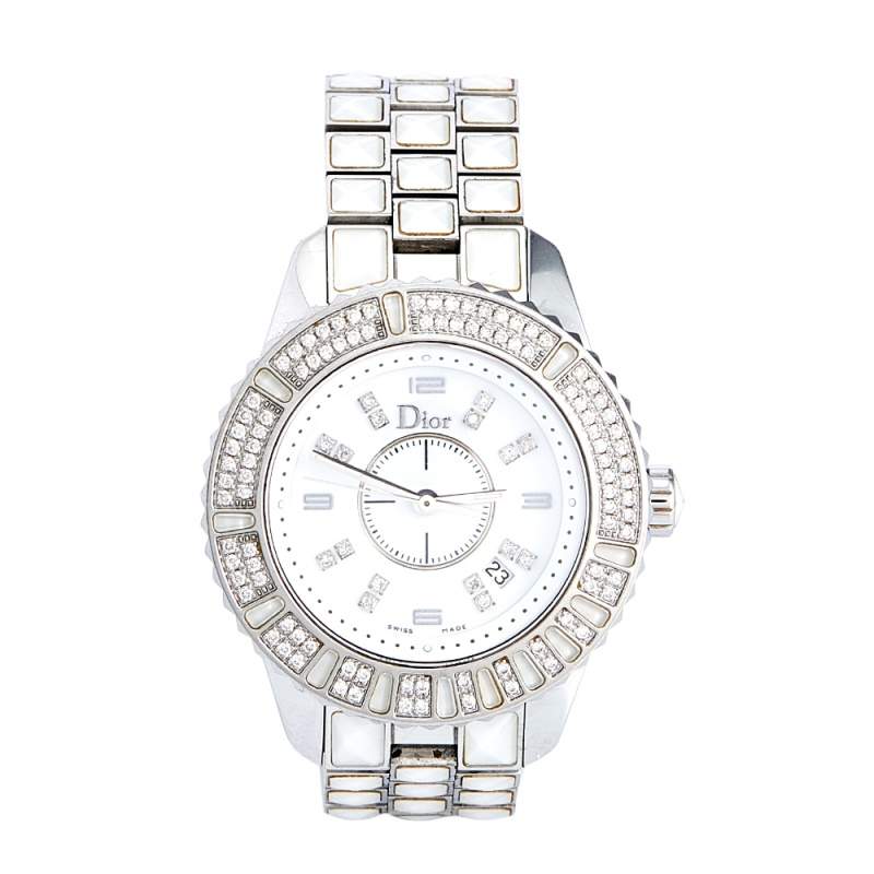 Dior White Stainless Steel Diamonds Christal CD113118M001 Women's Wristwatch 33 mm