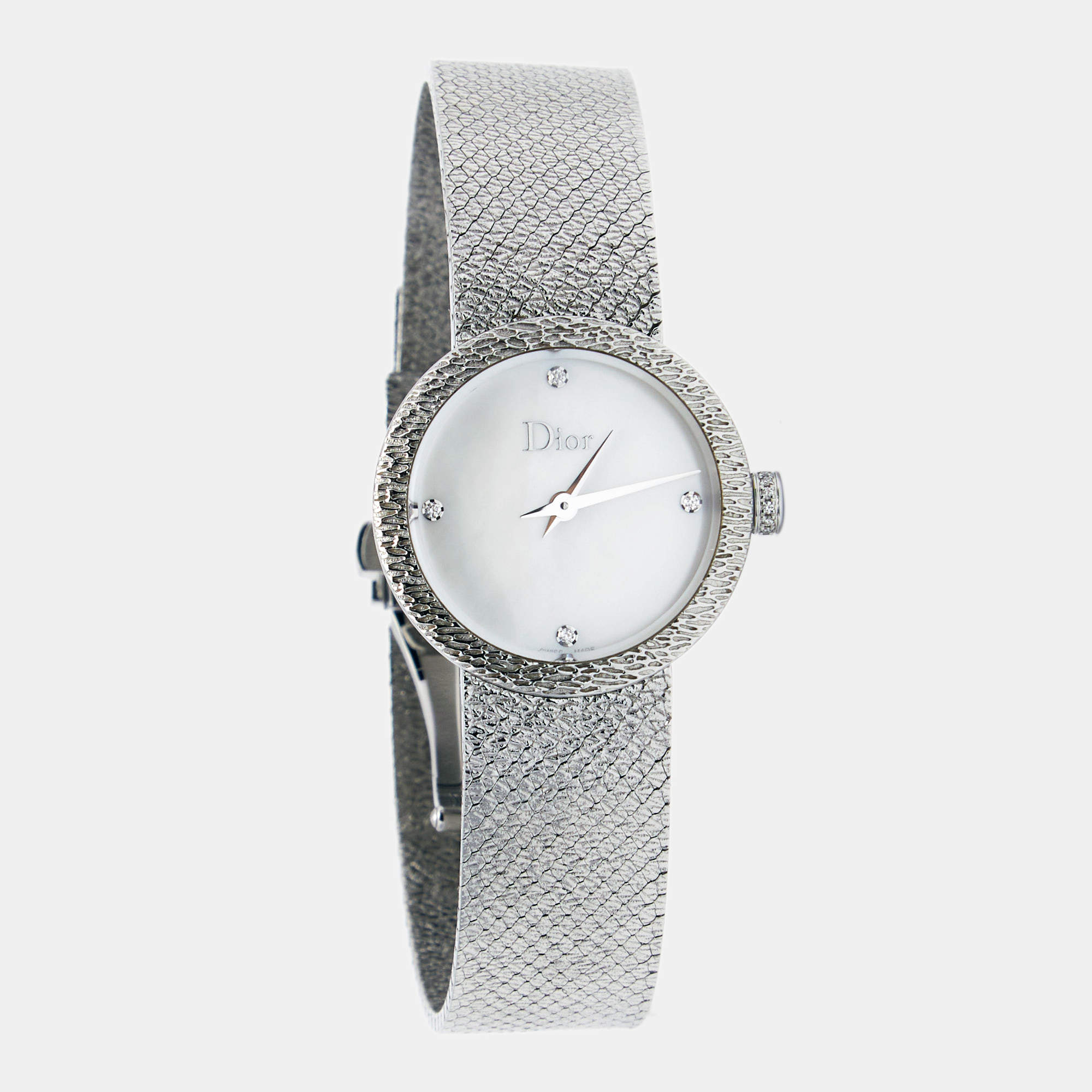 Dior White Mother of Pearl Stainless Steel Diamonds La D De Dior Satine CD047112M001 Women's Wristwatch 25 mm