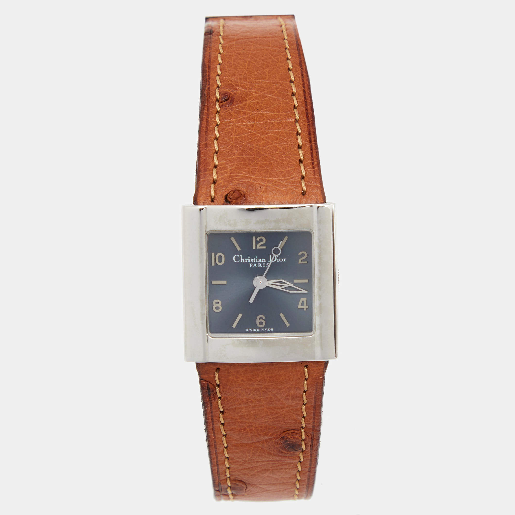 Dior Grey Stainless Steel Ostrich Leather Riva D80-100 Women's Wristwatch 23 mm 