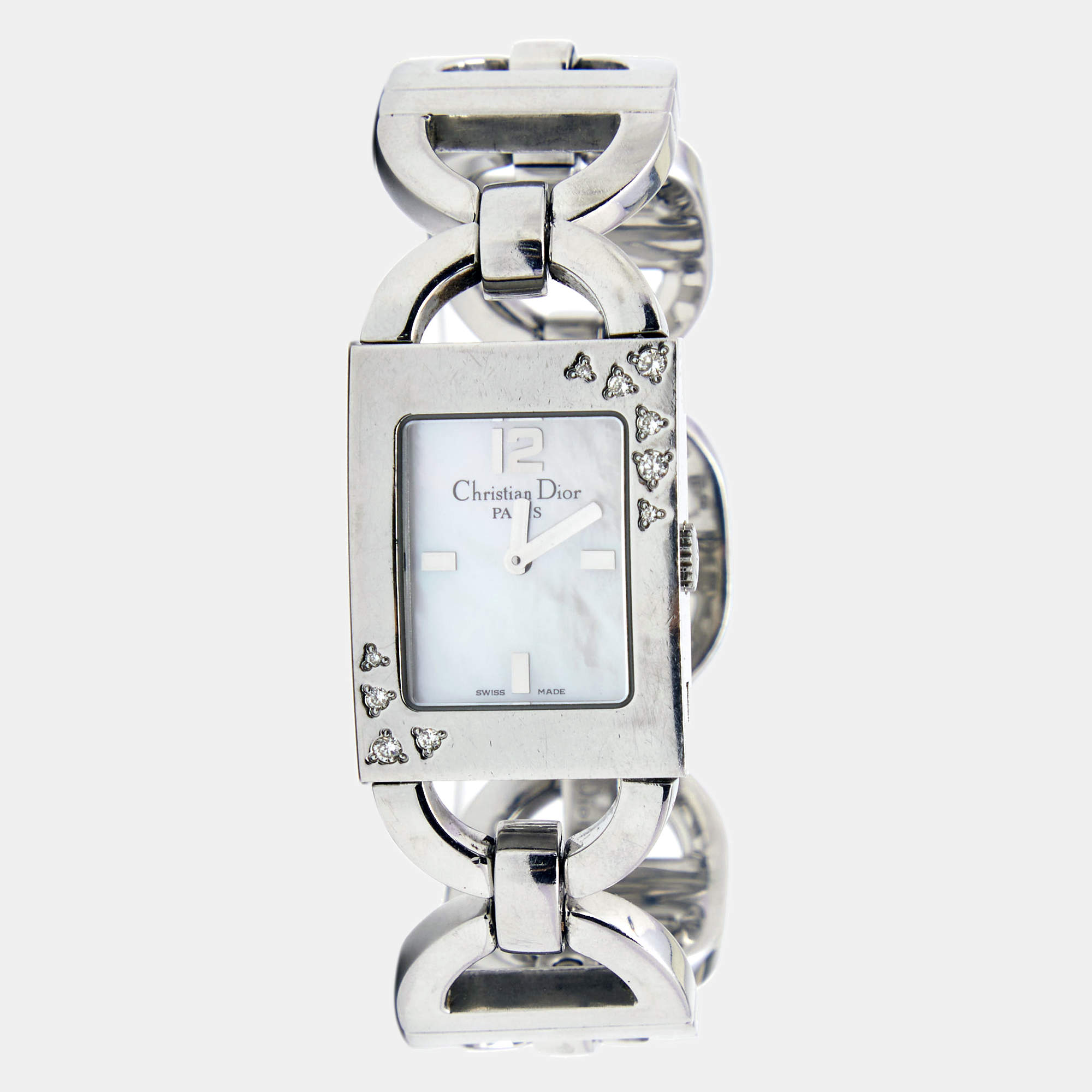 Pre Owned Christian Dior Mother of Pearl Stainless Steel Diamond Malice D78-1091 Women's Wristwatch 19 mm
