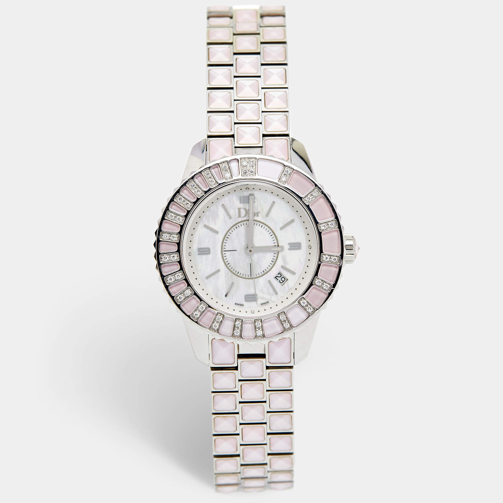 Dior Mother of Pearl Diamond Stainless Steel Christal CD113110M002 Women's Wristwatch 33 mm 