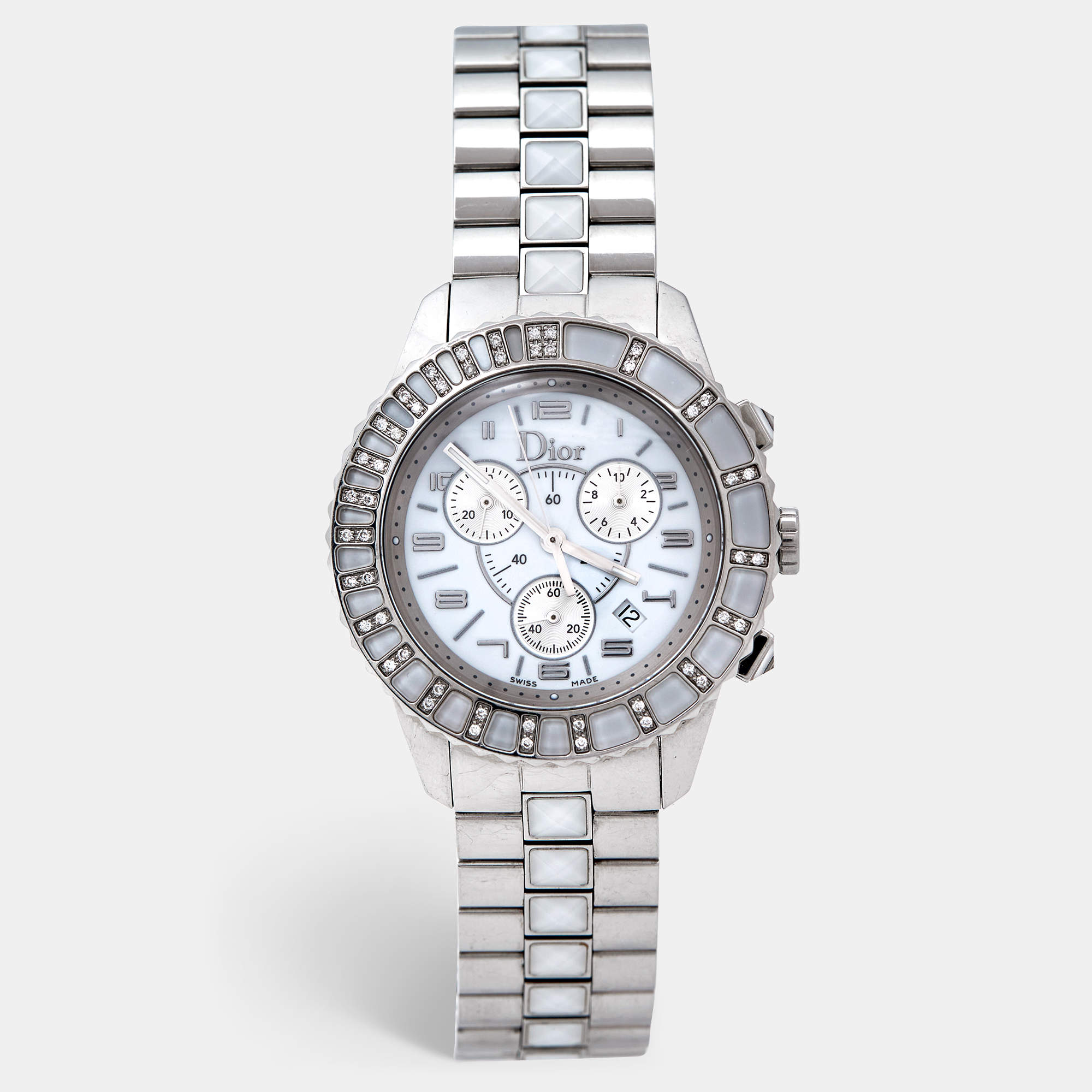 Dior White Stainless Steel Diamond Christal CD114311M001 Women's Wristwatch 38 mm