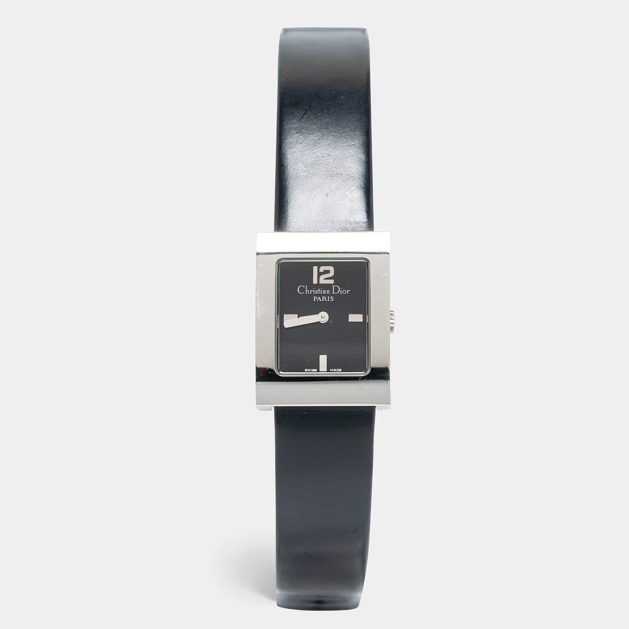 Pre Owned Christian Dior Black Stainless Steel Leather Malice D78-109 Women's Wristwatch 19 mm 