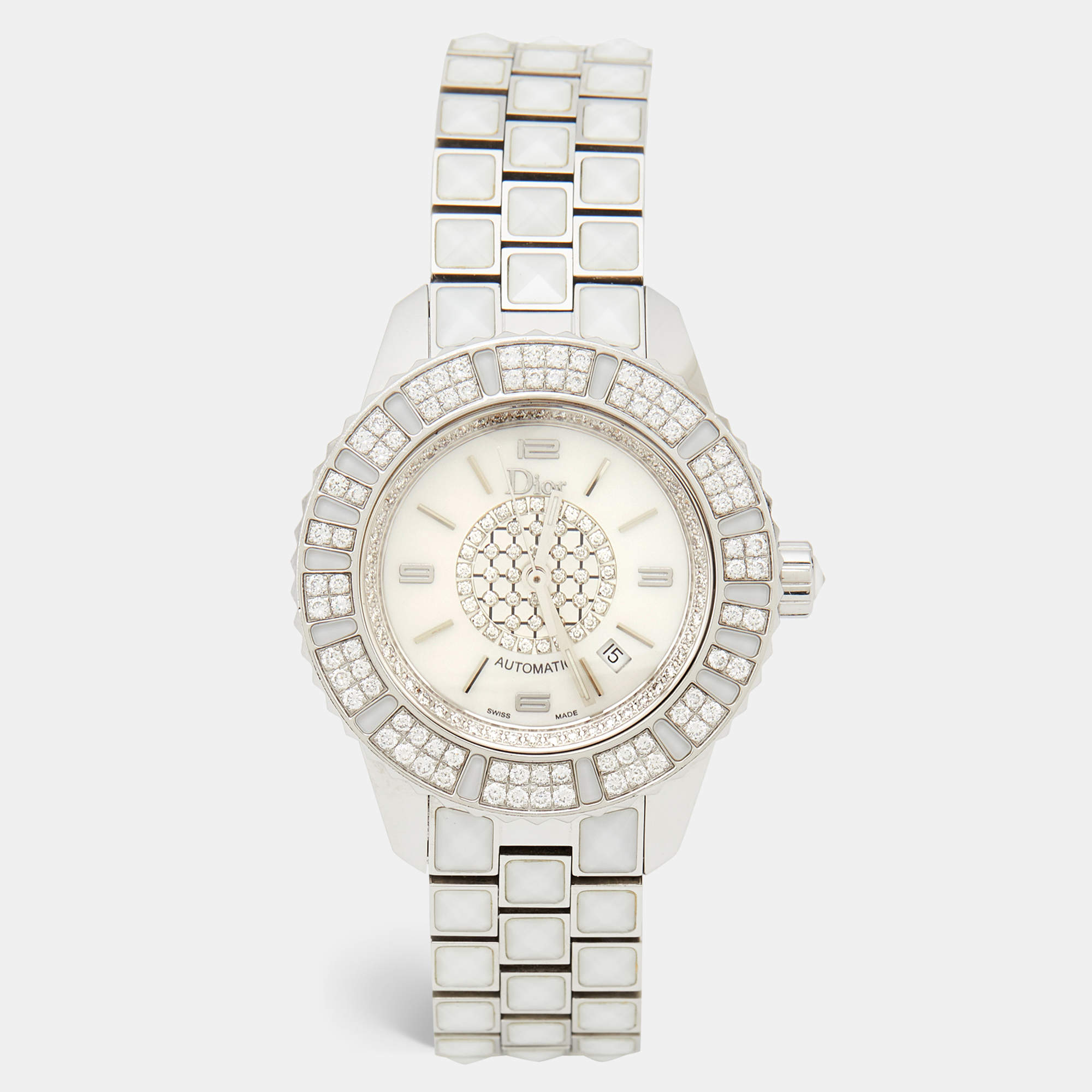 Dior Mother Of  Pearl Diamonds Stainless Steel Christal CD113512M001 Women's Wristwatch 33 mm