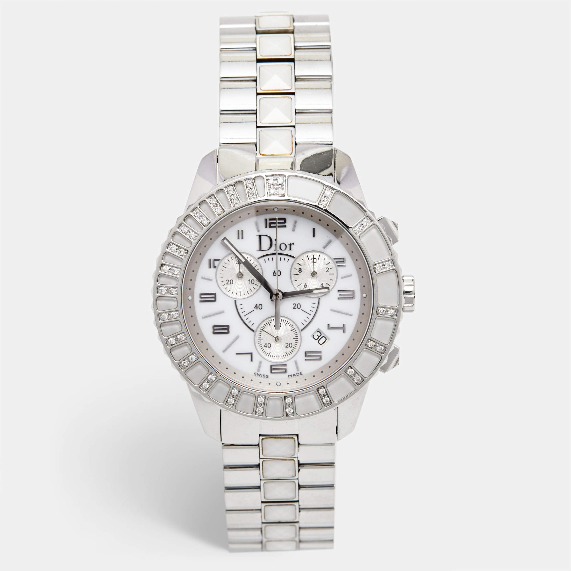 Dior White Stainless Steel Diamonds Christal CD114311 Women's Wristwatch 38 mm