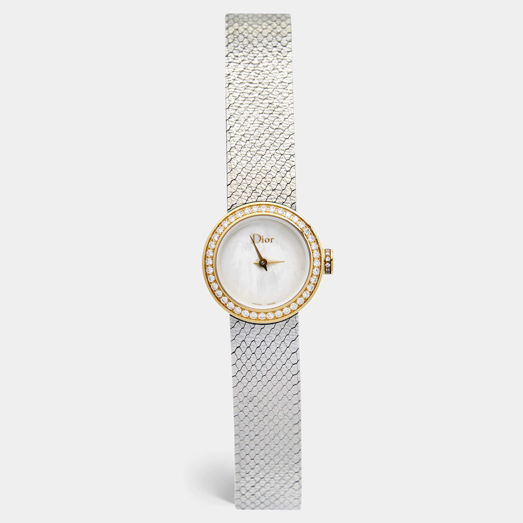 Dior Mother Of Pearl Diamond 18K Yellow Gold Stainless Steel La Mini D Dior Satine CD040120M003 Women's Wristwatch 19 mm