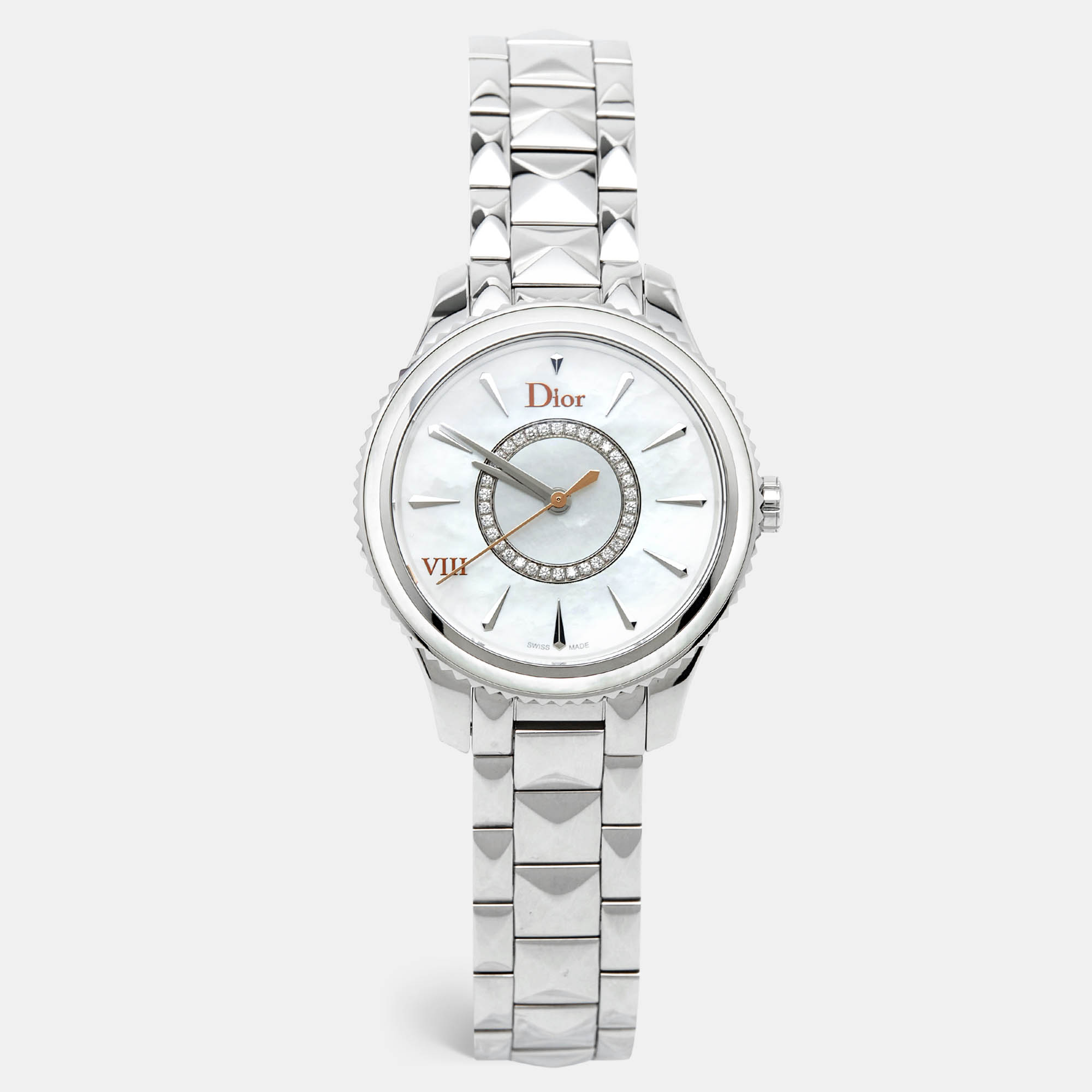 Dior Mother of Pearl Diamond Stainless Steel  VIII Montaigne CD152110M004 Women's Wristwatch 32 mm
