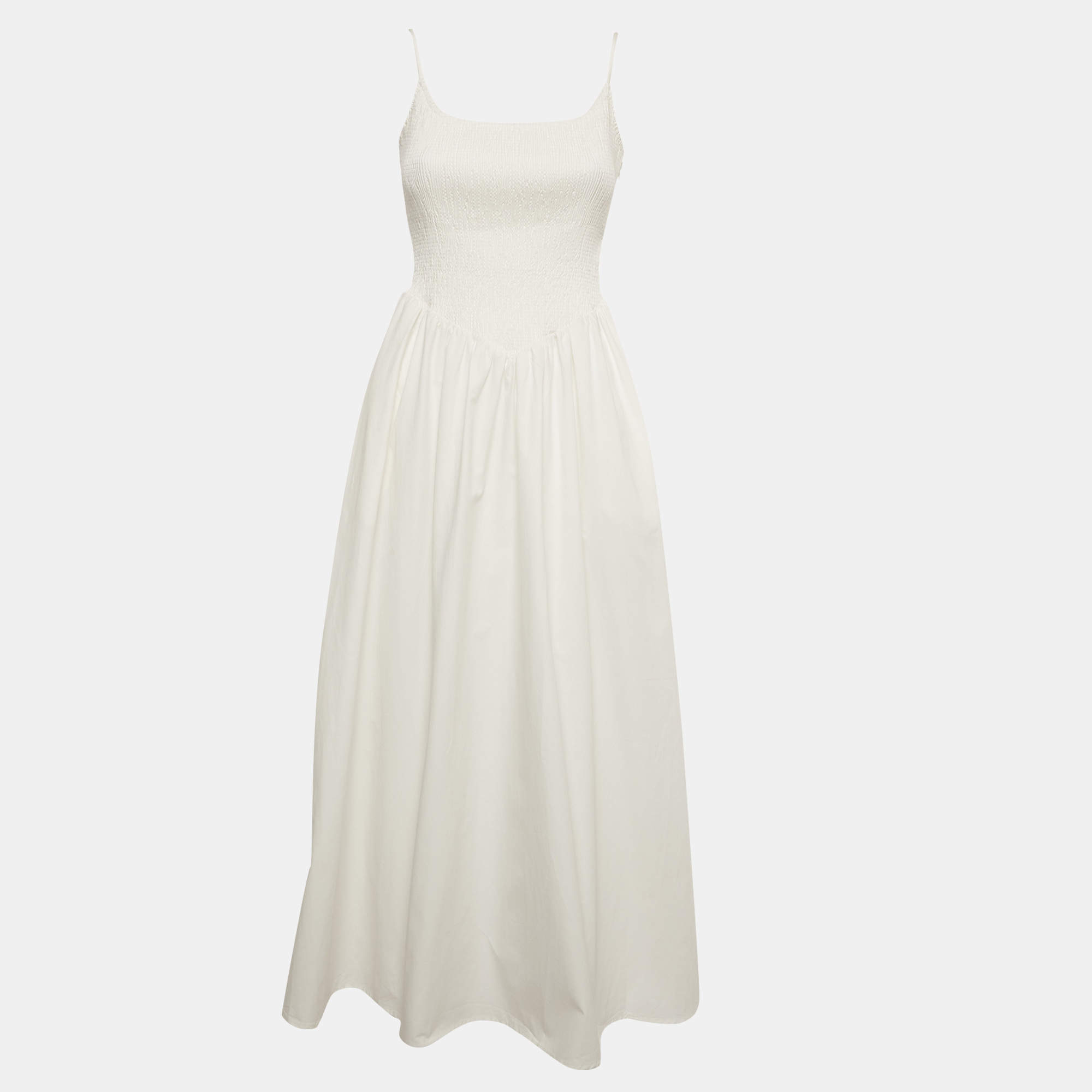 Pre Owned DISSH White Smocked Cotton Drop Waist Maxi Dress S