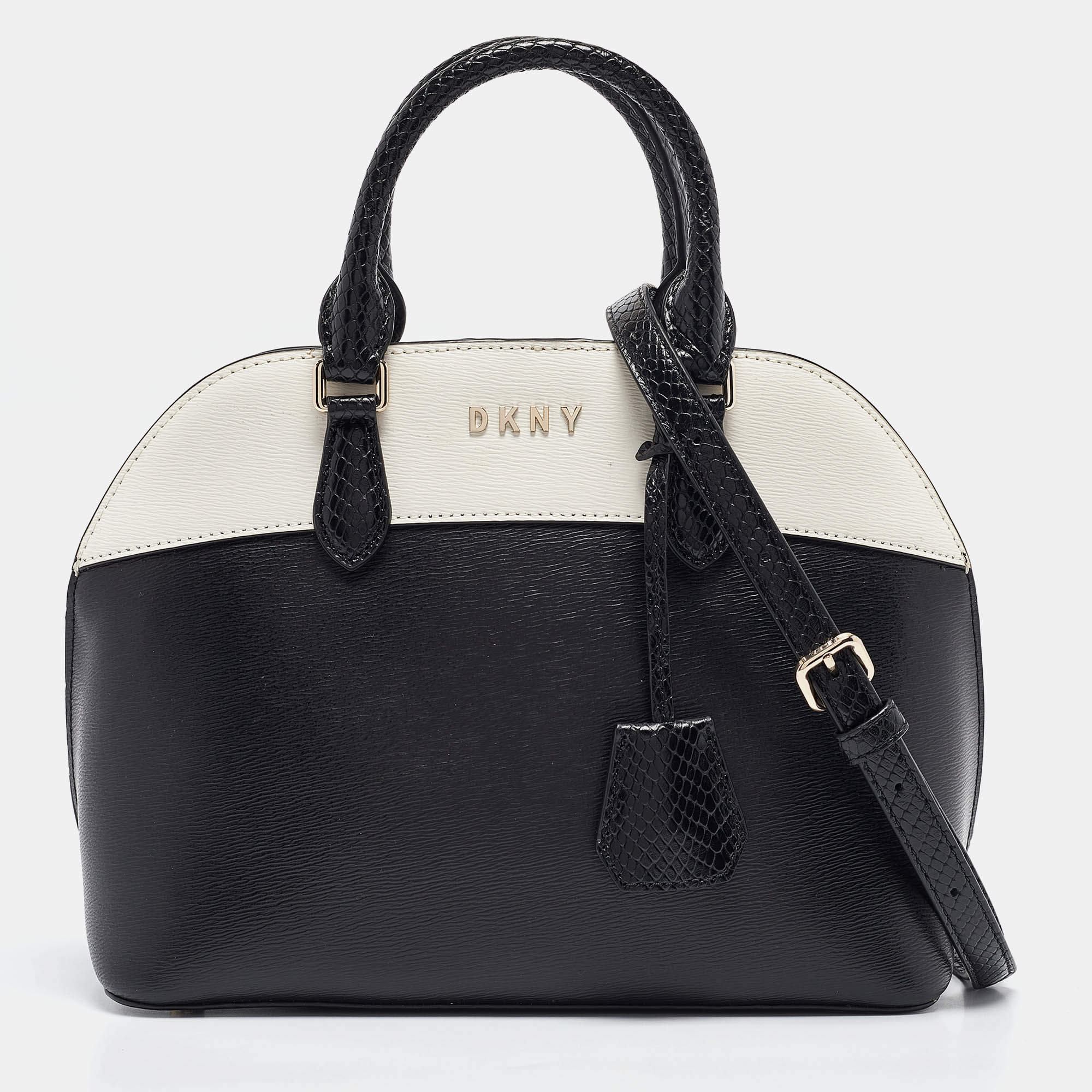 Pre Owned Dkny Black/White Leather Bobi Satchel