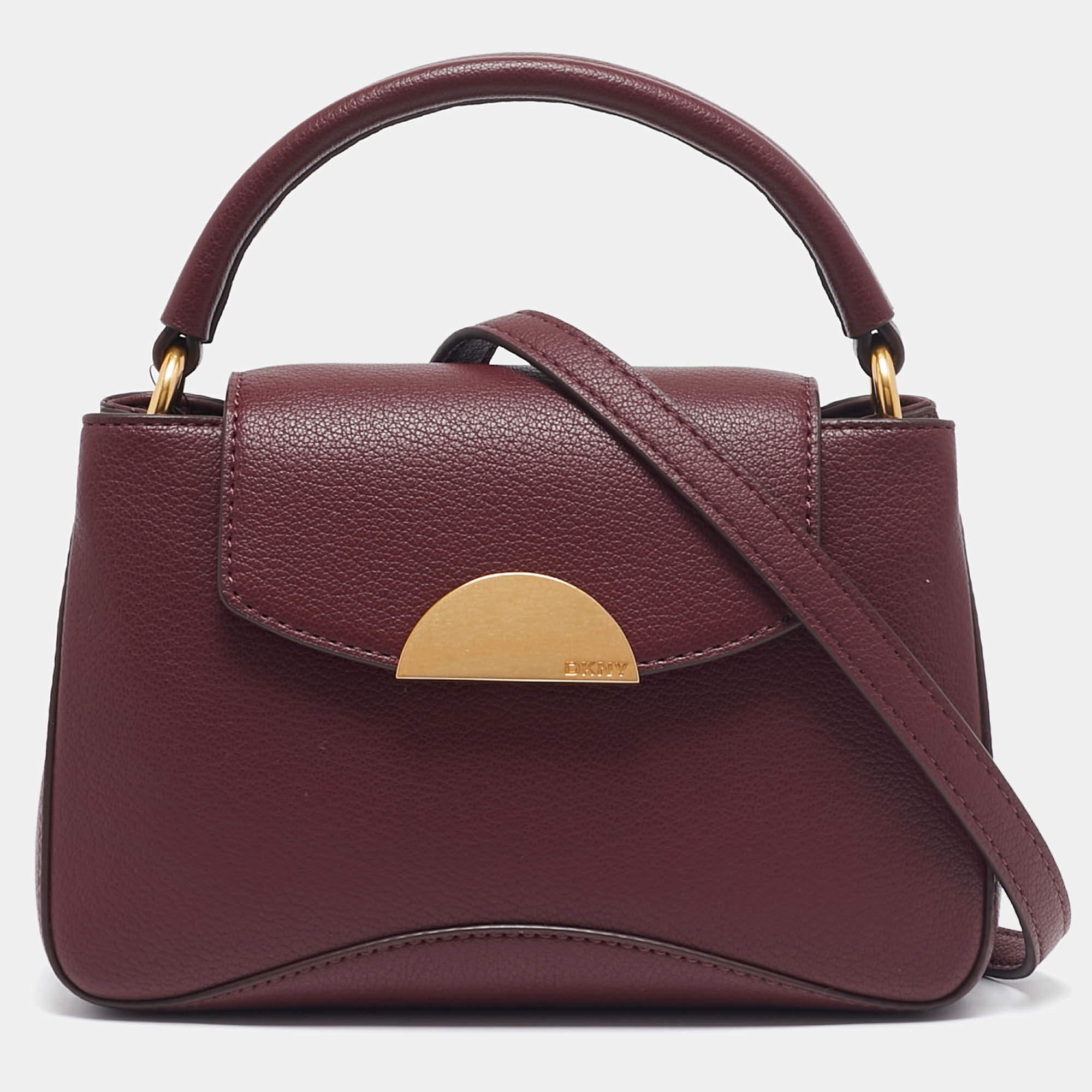 Pre Owned DKNY Burgundy Leather Luna Top Handle Bag